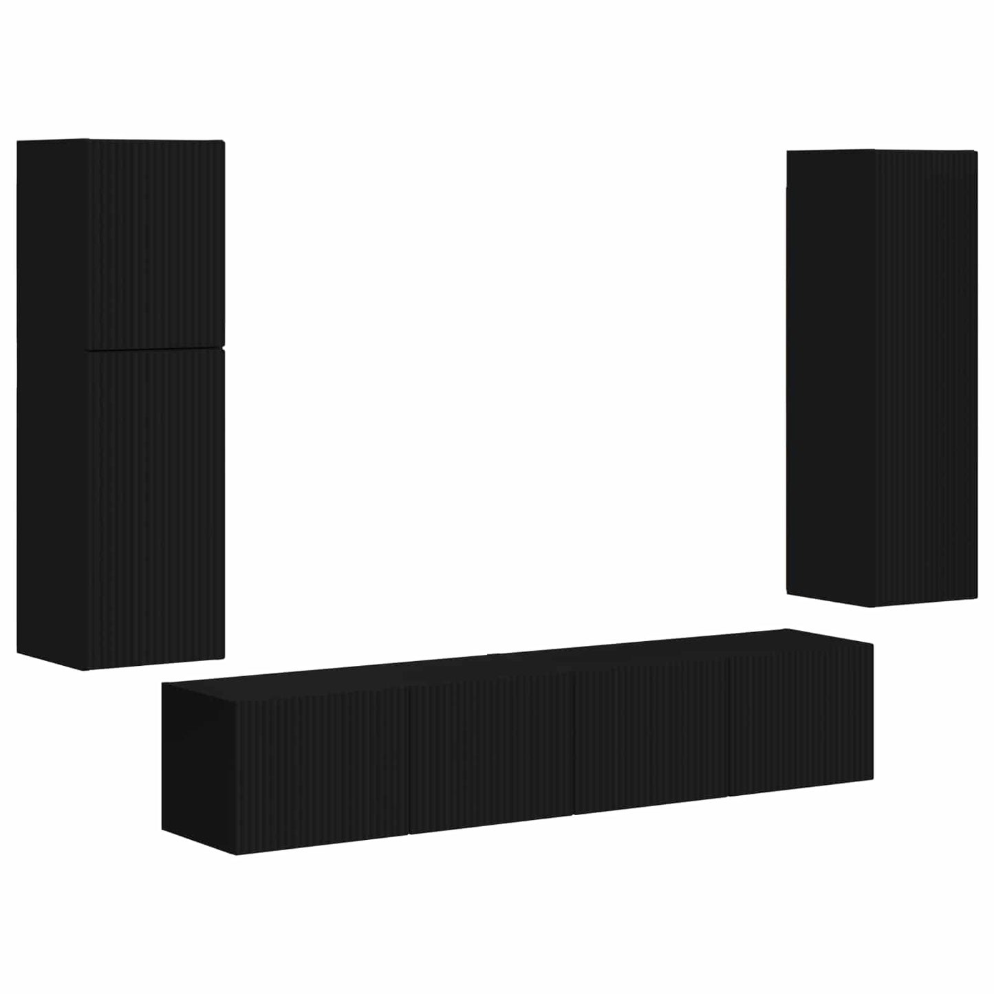 Tv-meubelset Wandgemonteerd 4 pcs Zwart Bewerkt hout is nu te koop bij PeponiXL, paradijselijk wonen!