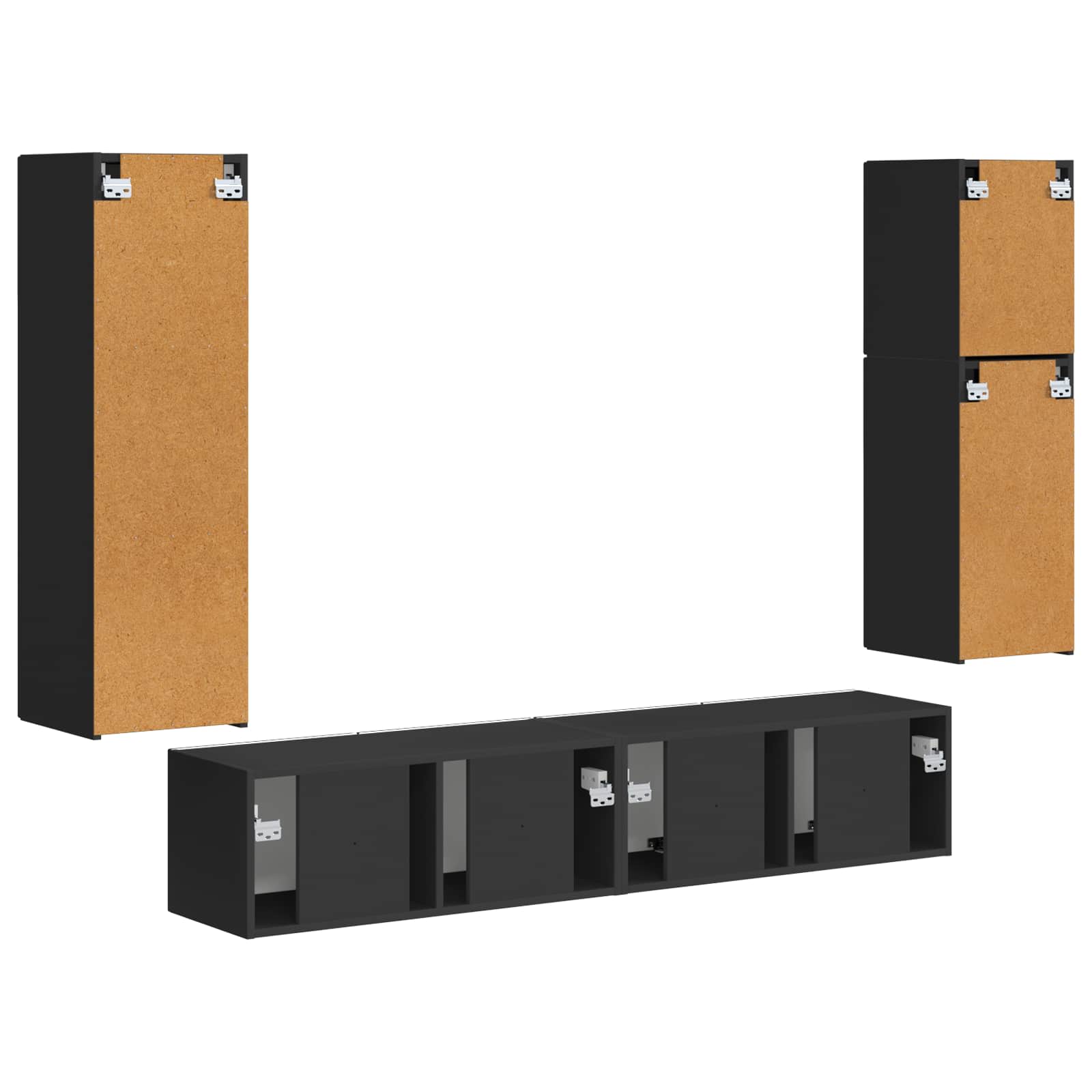 Tv-meubelset Wandgemonteerd 4 pcs Zwart Bewerkt hout is nu te koop bij PeponiXL, paradijselijk wonen!