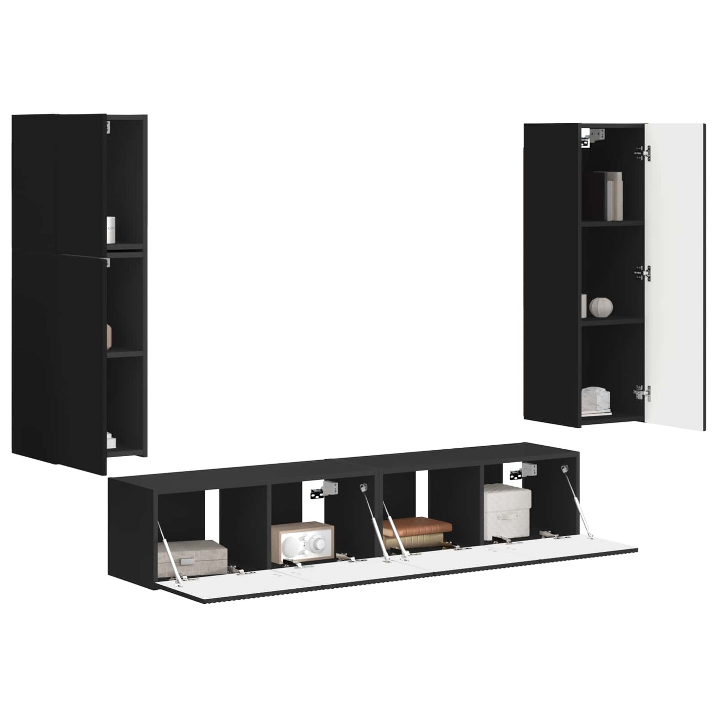 Tv-meubelset Wandgemonteerd 4 pcs Zwart Bewerkt hout is nu te koop bij PeponiXL, paradijselijk wonen!