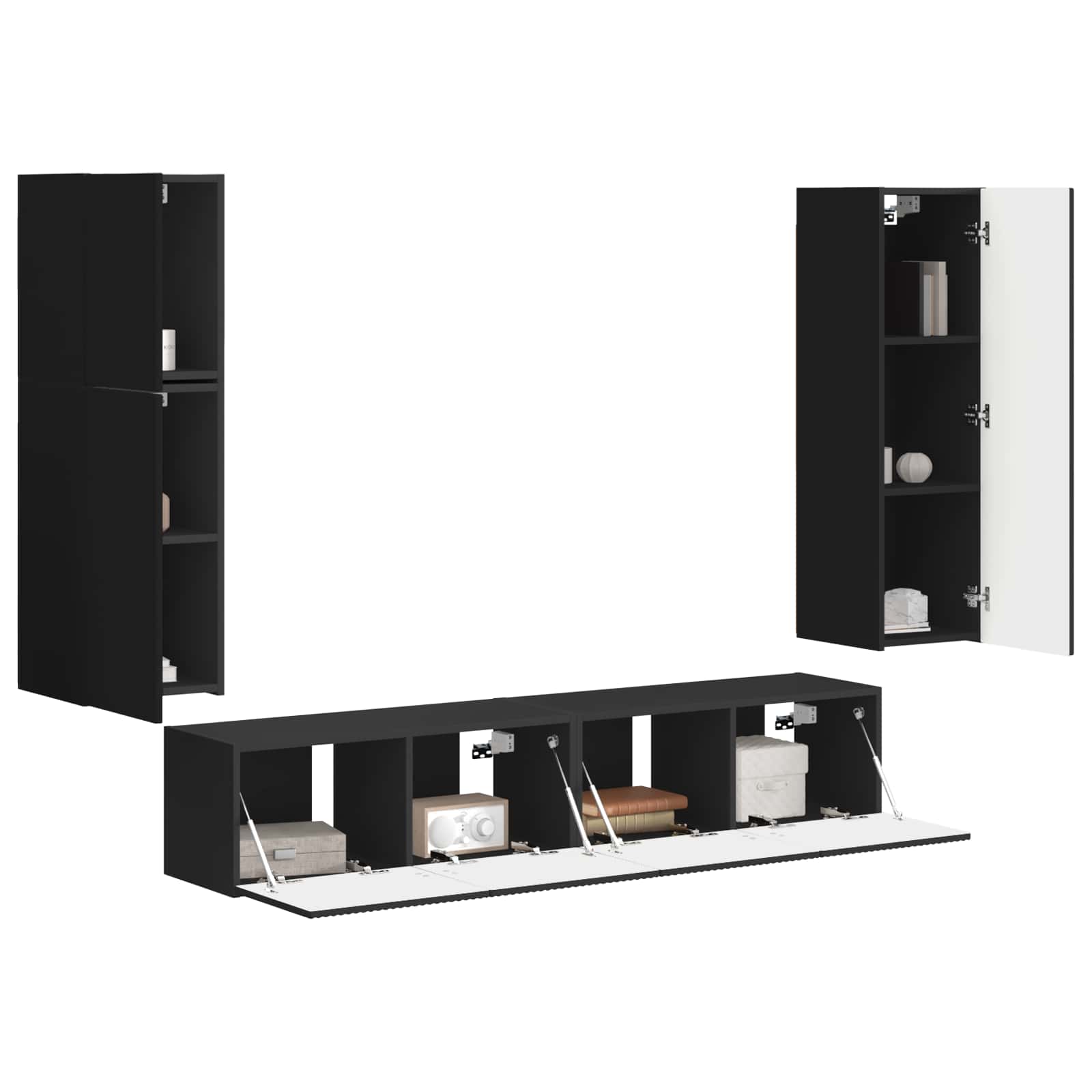 Tv-meubelset Wandgemonteerd 4 pcs Zwart Bewerkt hout is nu te koop bij PeponiXL, paradijselijk wonen!