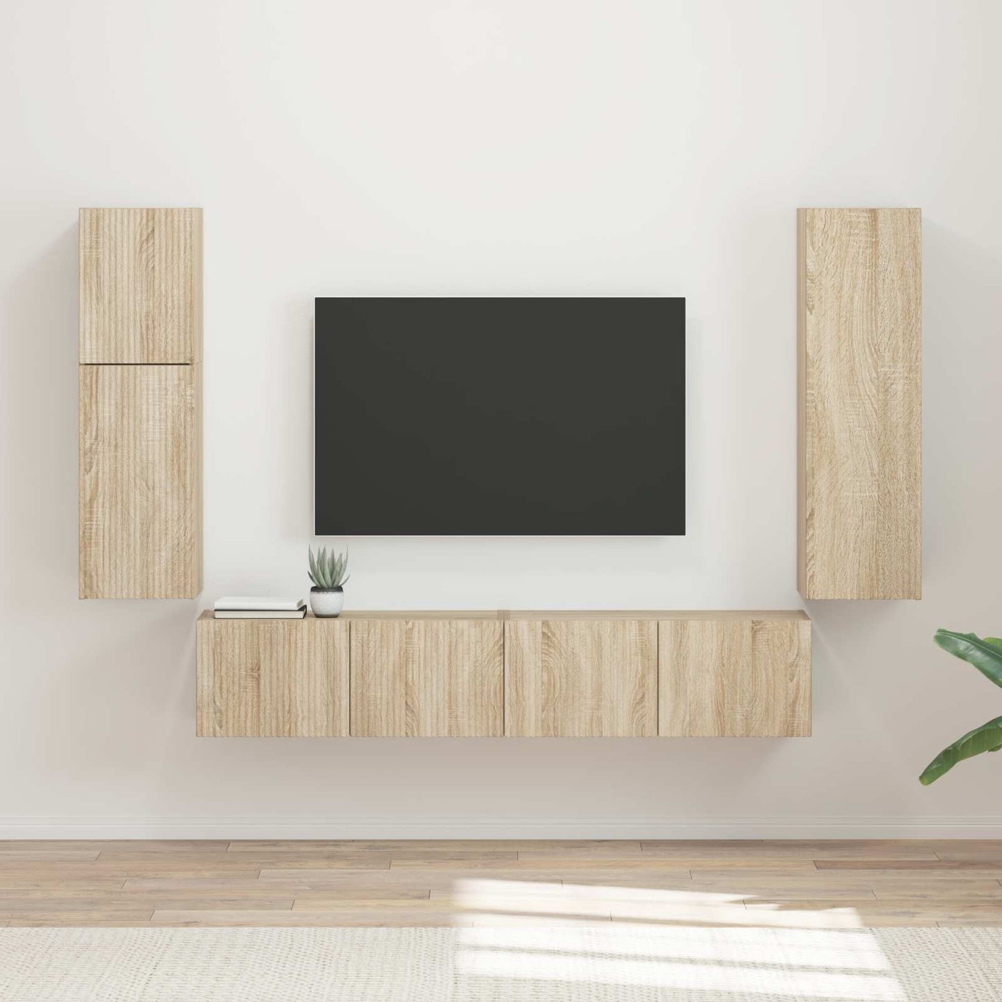 Tv-meubelset Wandgemonteerd 4 pcs Sonoma Eiken Bewerkt hout is nu te koop bij PeponiXL, paradijselijk wonen!