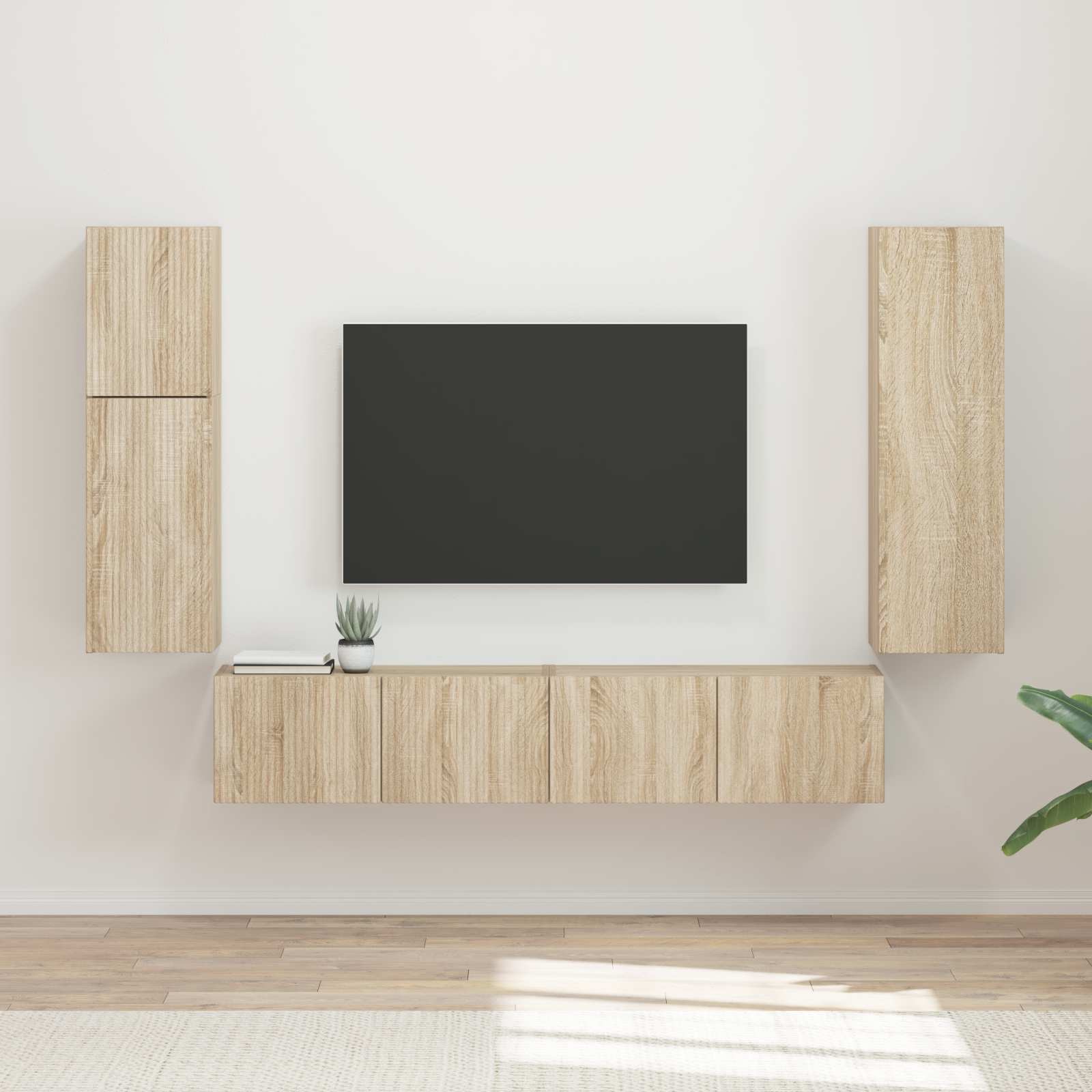 Tv-meubelset Wandgemonteerd 4 pcs Sonoma Eiken Bewerkt hout is nu te koop bij PeponiXL, paradijselijk wonen!