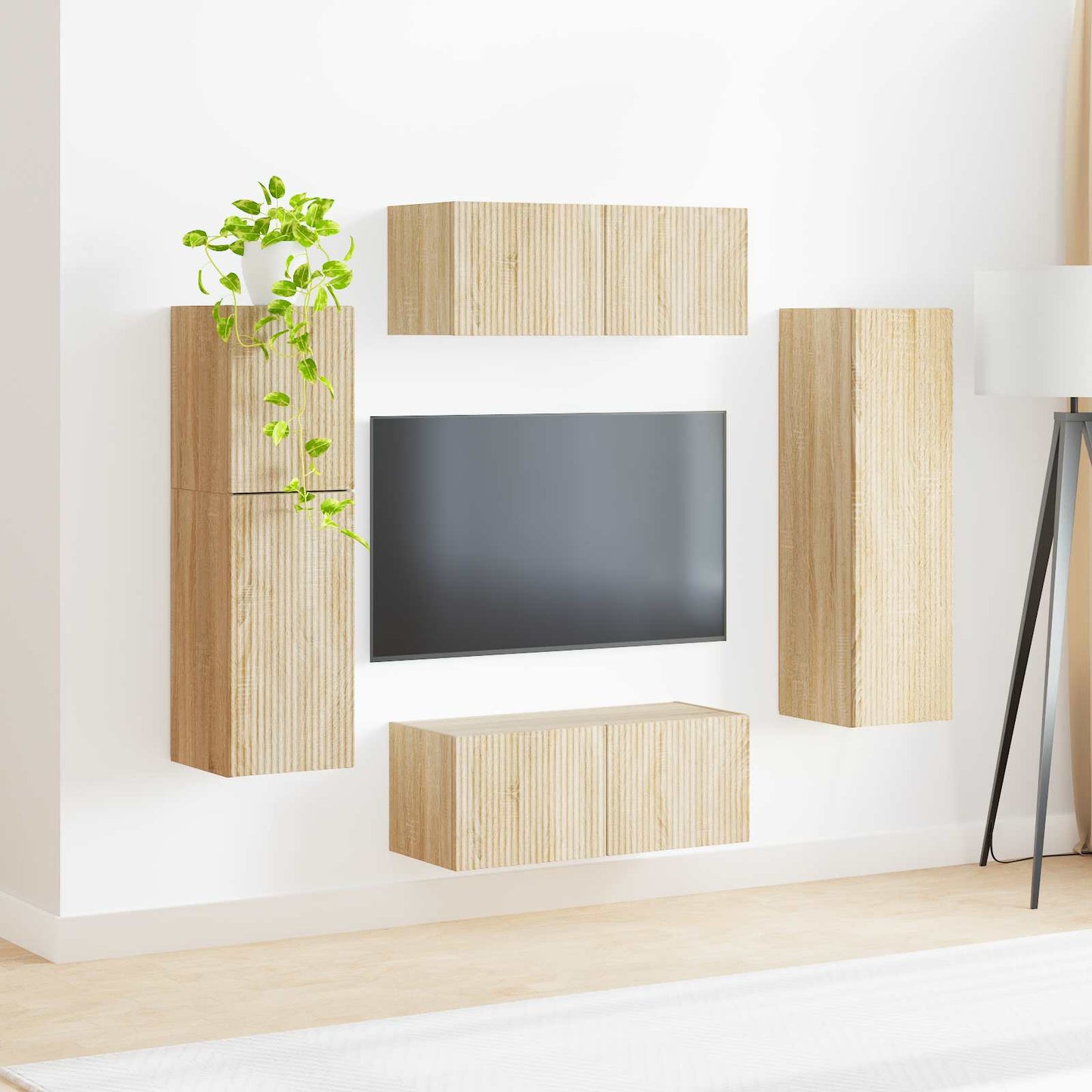Tv-meubelset Wandgemonteerd 4 pcs Sonoma Eiken Bewerkt hout is nu te koop bij PeponiXL, paradijselijk wonen!