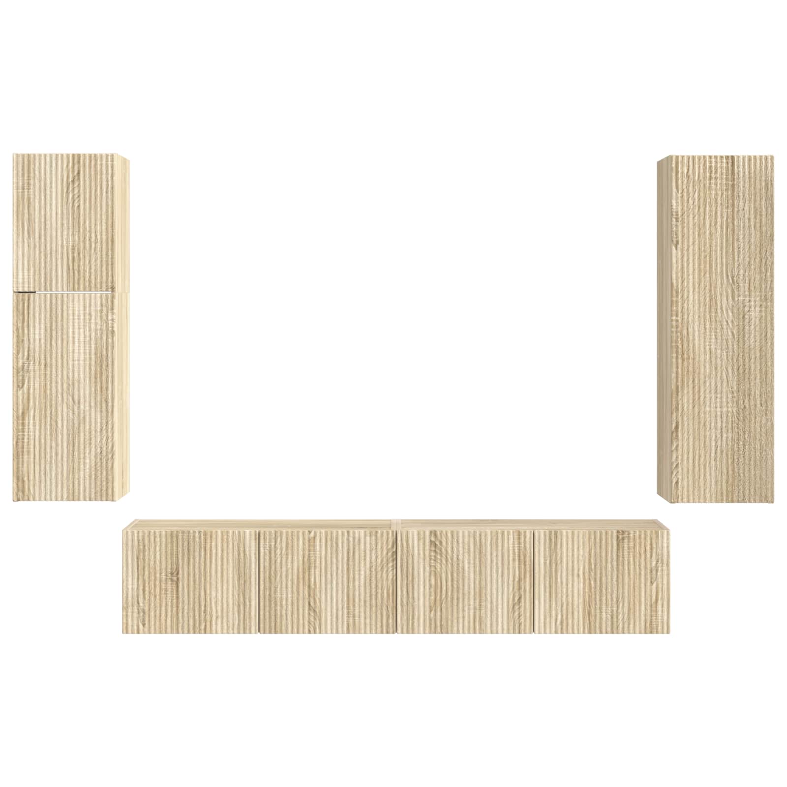 Tv-meubelset Wandgemonteerd 4 pcs Sonoma Eiken Bewerkt hout is nu te koop bij PeponiXL, paradijselijk wonen!