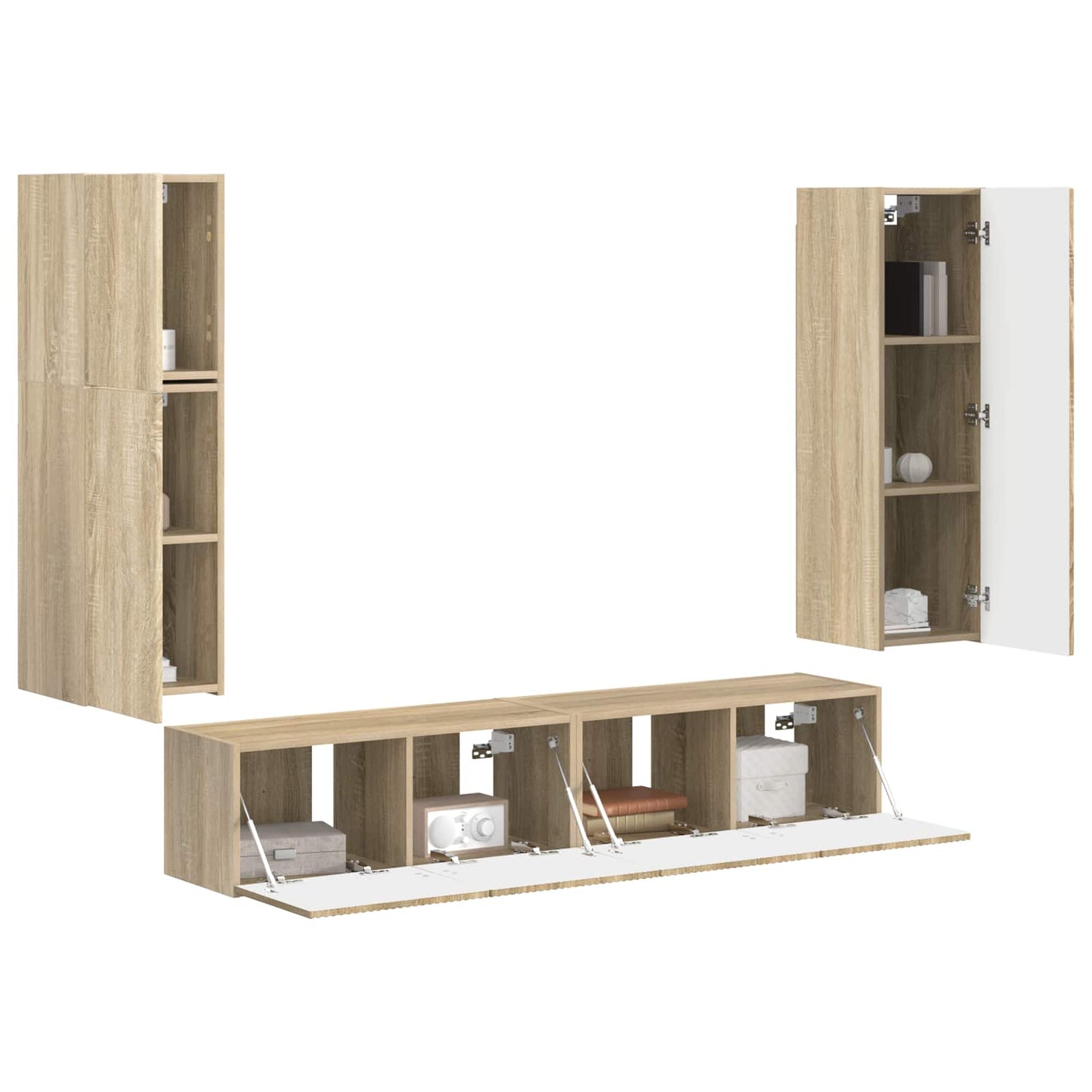 Tv-meubelset Wandgemonteerd 4 pcs Sonoma Eiken Bewerkt hout is nu te koop bij PeponiXL, paradijselijk wonen!
