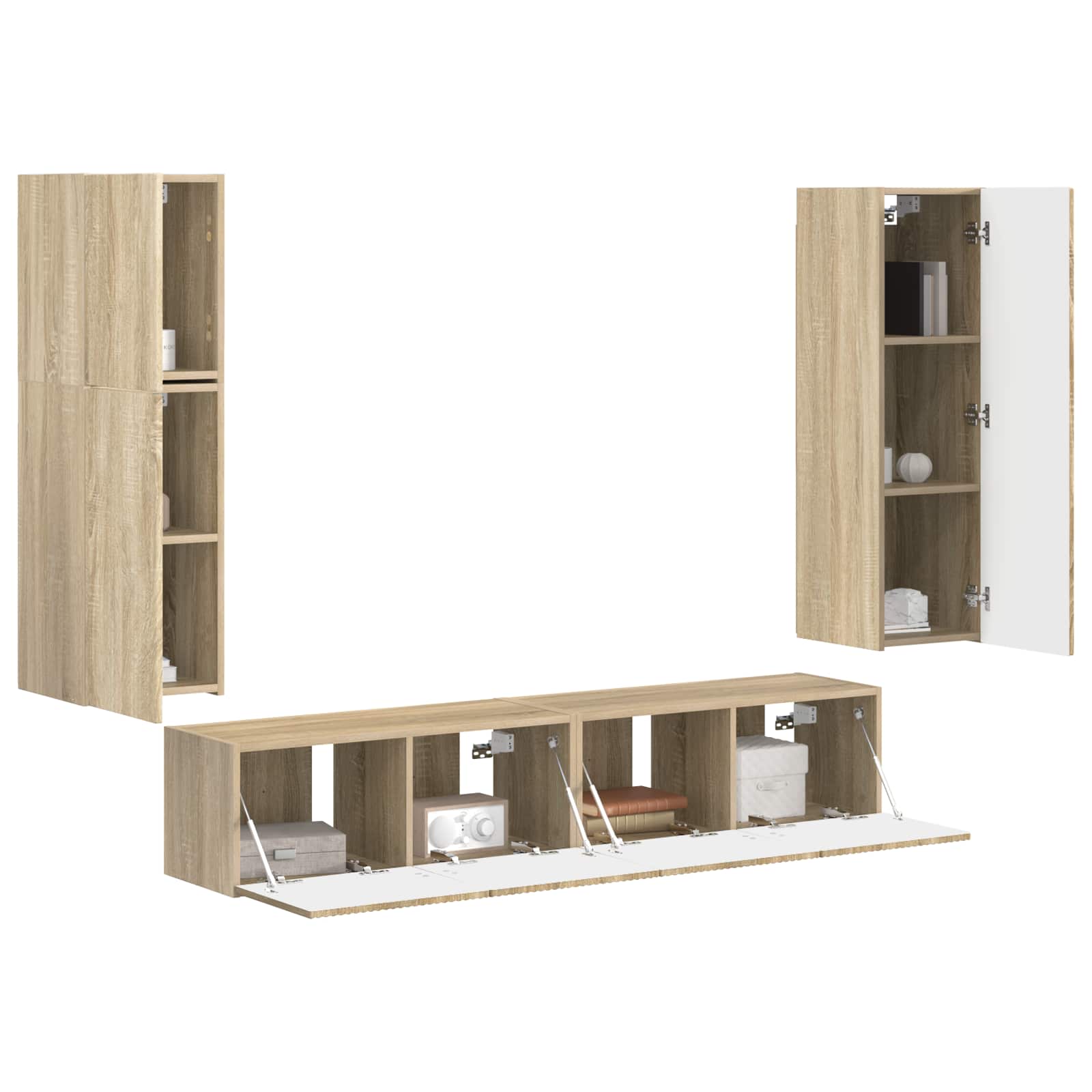 Tv-meubelset Wandgemonteerd 4 pcs Sonoma Eiken Bewerkt hout is nu te koop bij PeponiXL, paradijselijk wonen!