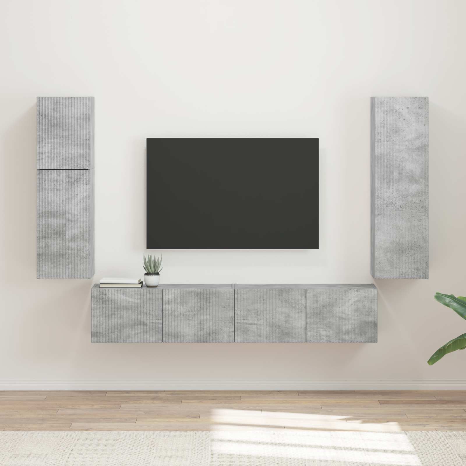 Tv-meubelset Wandgemonteerd 4 pcs Beton Grijs Bewerkt hout is nu te koop bij PeponiXL, paradijselijk wonen!