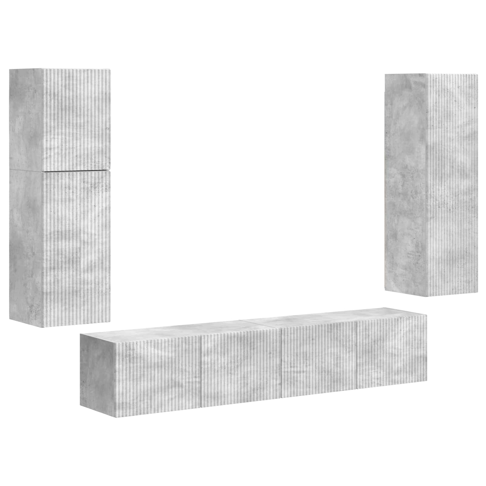 Tv-meubelset Wandgemonteerd 4 pcs Beton Grijs Bewerkt hout is nu te koop bij PeponiXL, paradijselijk wonen!