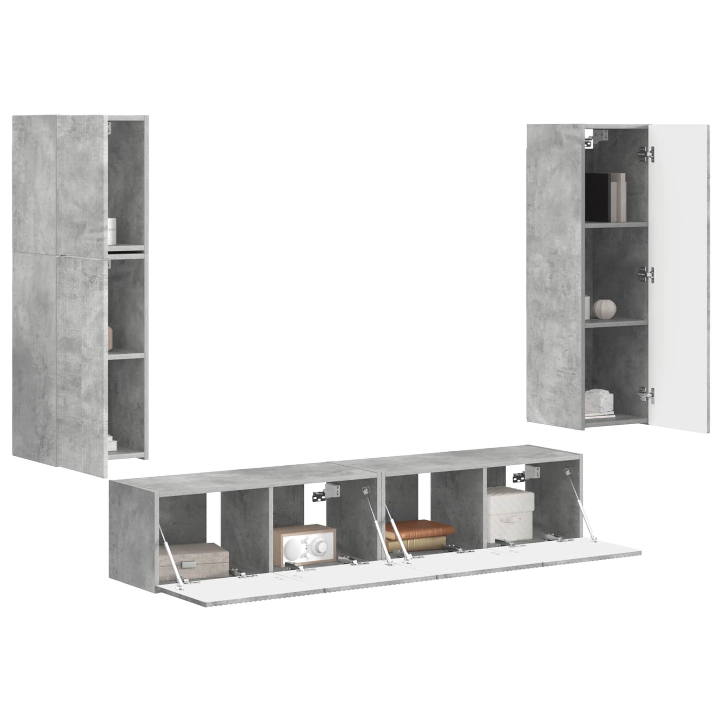 Tv-meubelset Wandgemonteerd 4 pcs Beton Grijs Bewerkt hout is nu te koop bij PeponiXL, paradijselijk wonen!