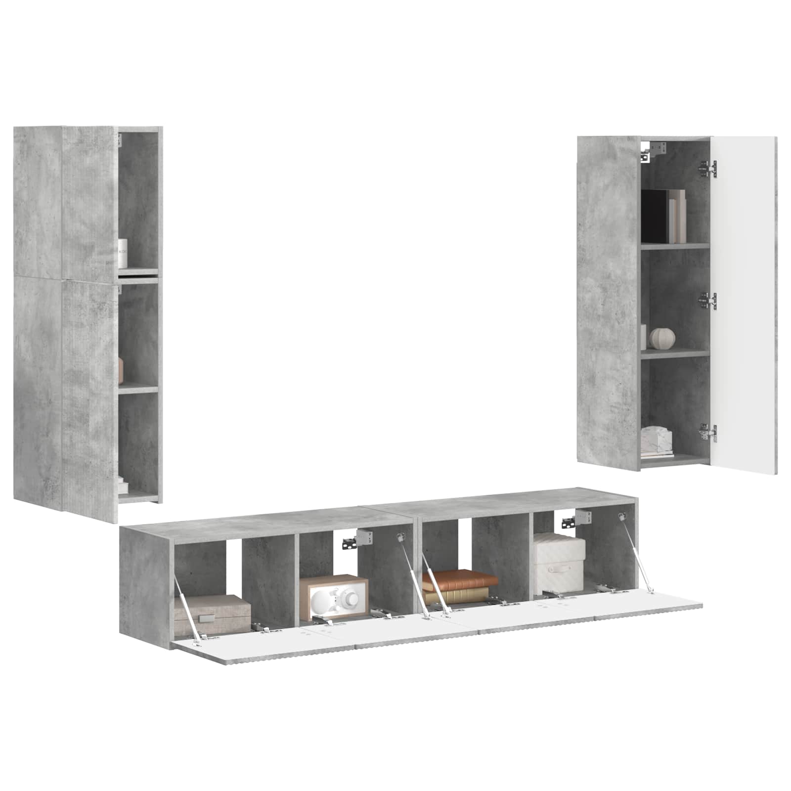 Tv-meubelset Wandgemonteerd 4 pcs Beton Grijs Bewerkt hout is nu te koop bij PeponiXL, paradijselijk wonen!