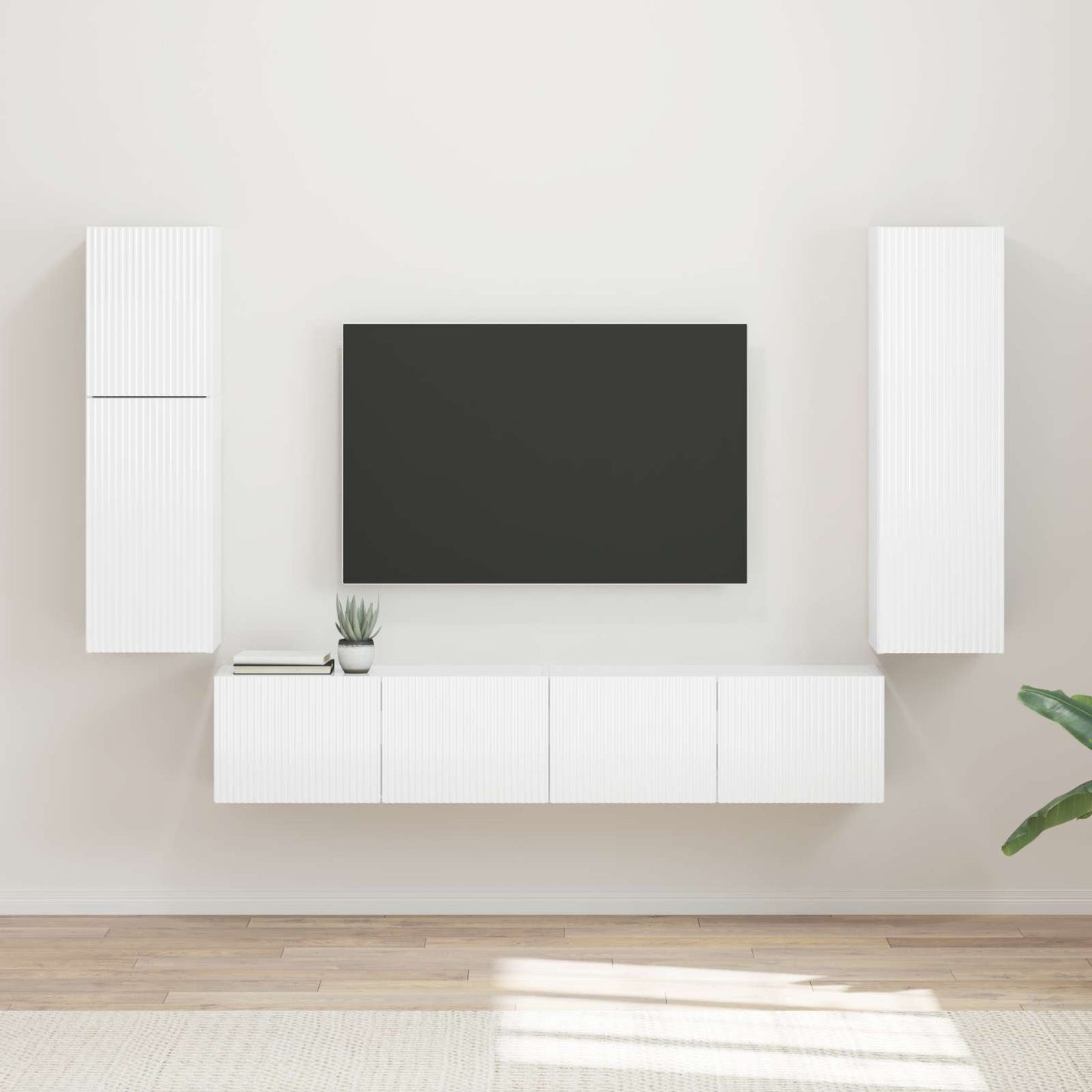 Tv-meubelset Wandgemonteerd 4 pcs Hoogglans wit Bewerkt hout is nu te koop bij PeponiXL, paradijselijk wonen!