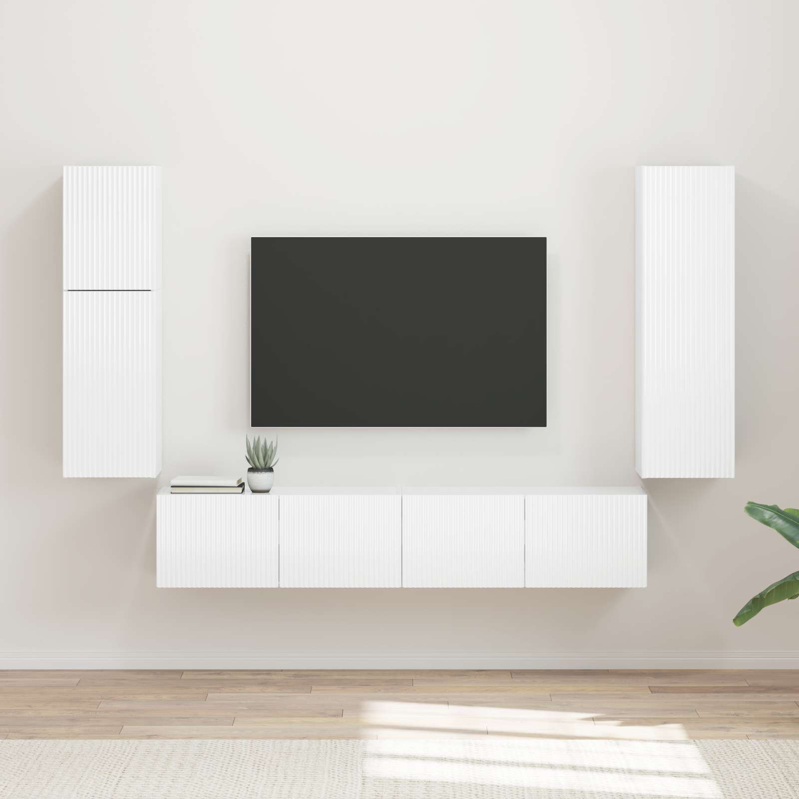 Tv-meubelset Wandgemonteerd 4 pcs Hoogglans wit Bewerkt hout is nu te koop bij PeponiXL, paradijselijk wonen!