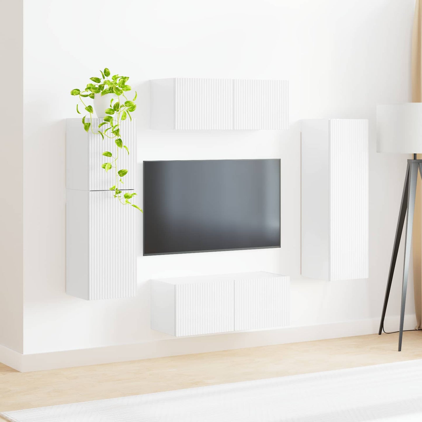 Tv-meubelset Wandgemonteerd 4 pcs Hoogglans wit Bewerkt hout is nu te koop bij PeponiXL, paradijselijk wonen!
