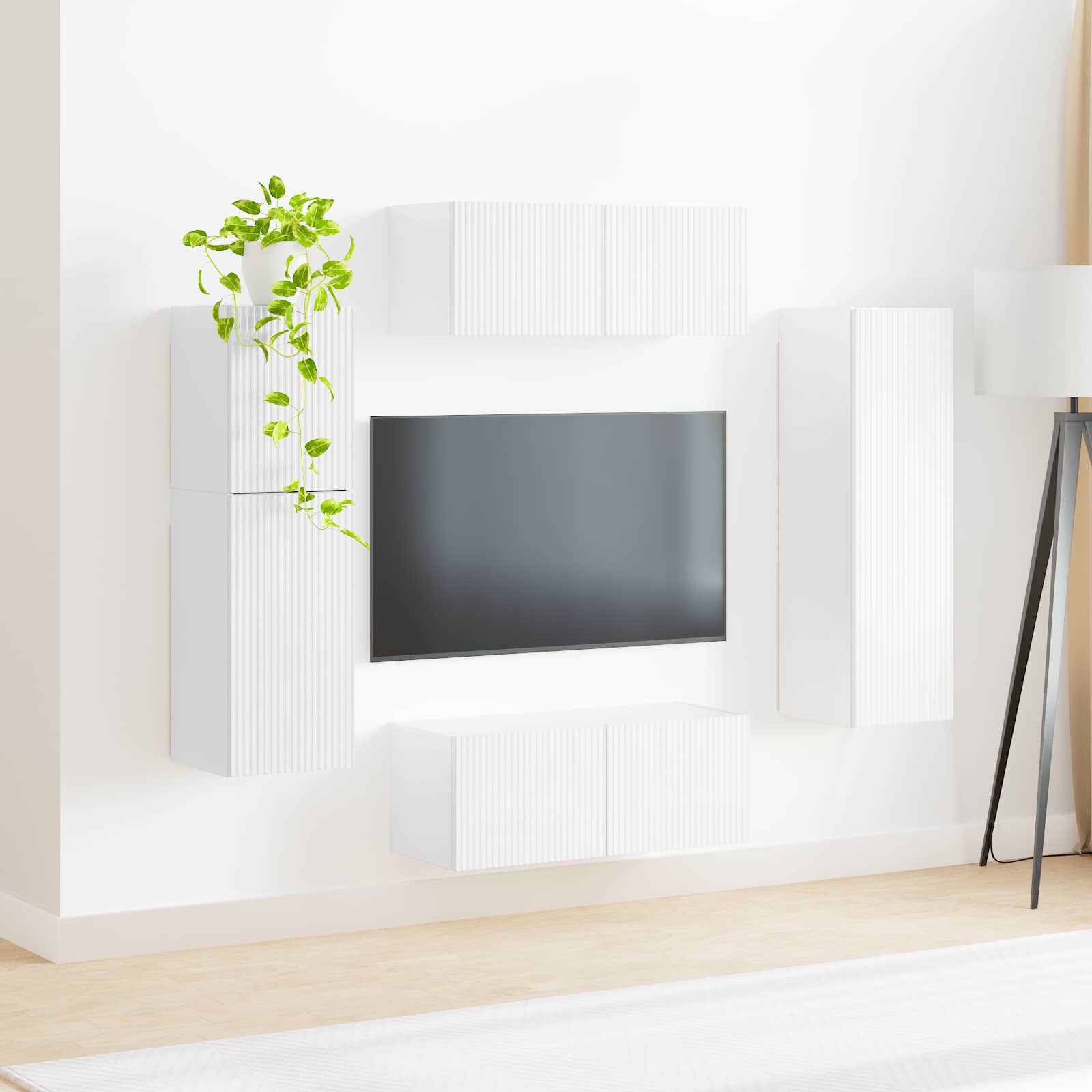 Tv-meubelset Wandgemonteerd 4 pcs Hoogglans wit Bewerkt hout is nu te koop bij PeponiXL, paradijselijk wonen!