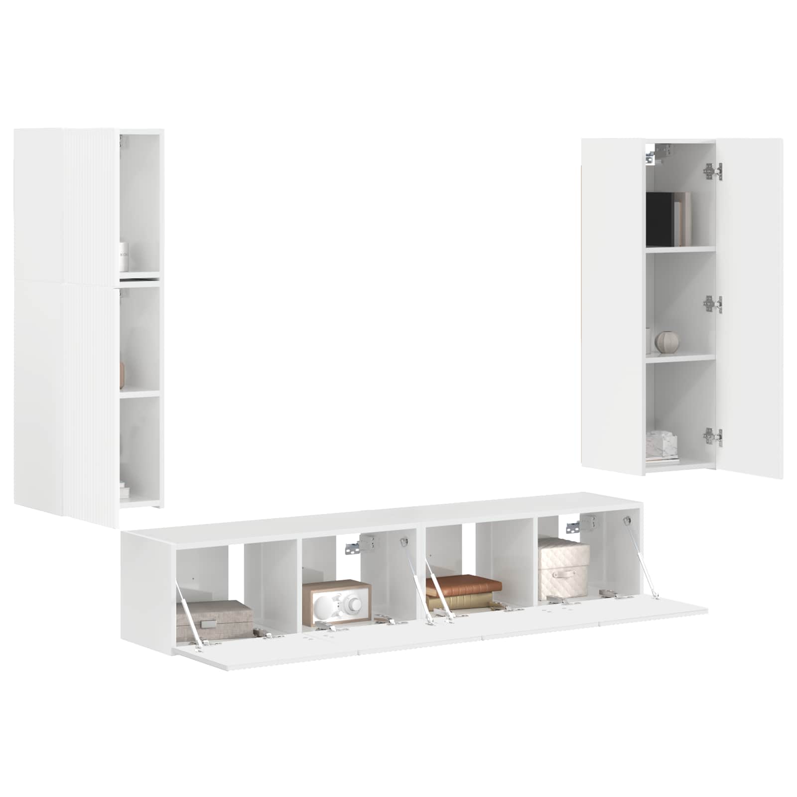 Tv-meubelset Wandgemonteerd 4 pcs Hoogglans wit Bewerkt hout is nu te koop bij PeponiXL, paradijselijk wonen!