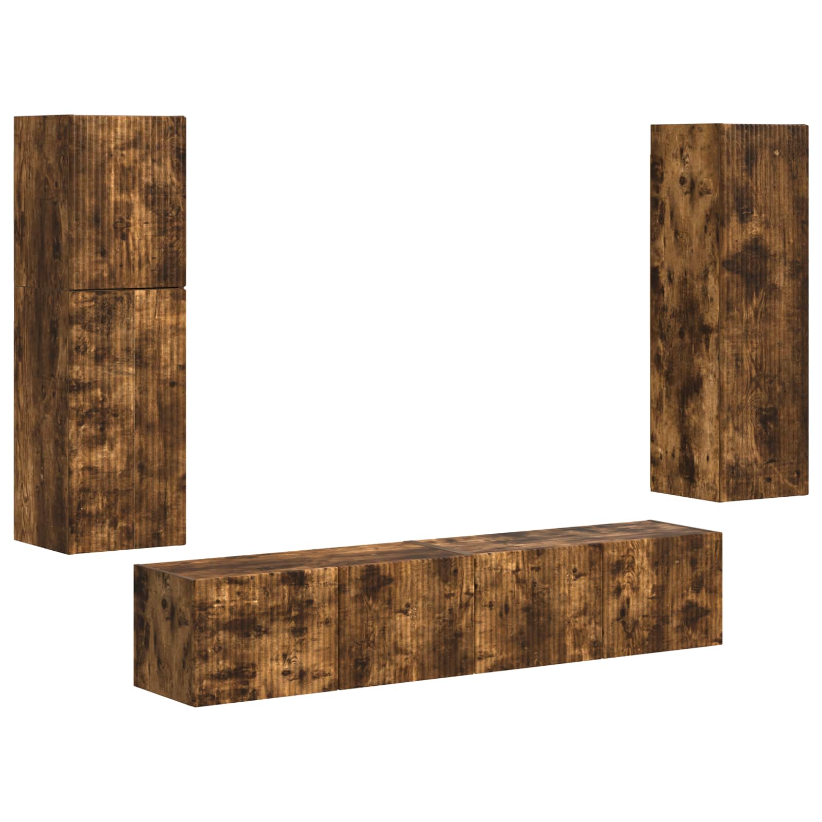 Tv-meubelset Wandgemonteerd 4 pcs Gerookt eiken Bewerkt hout is nu te koop bij PeponiXL, paradijselijk wonen!