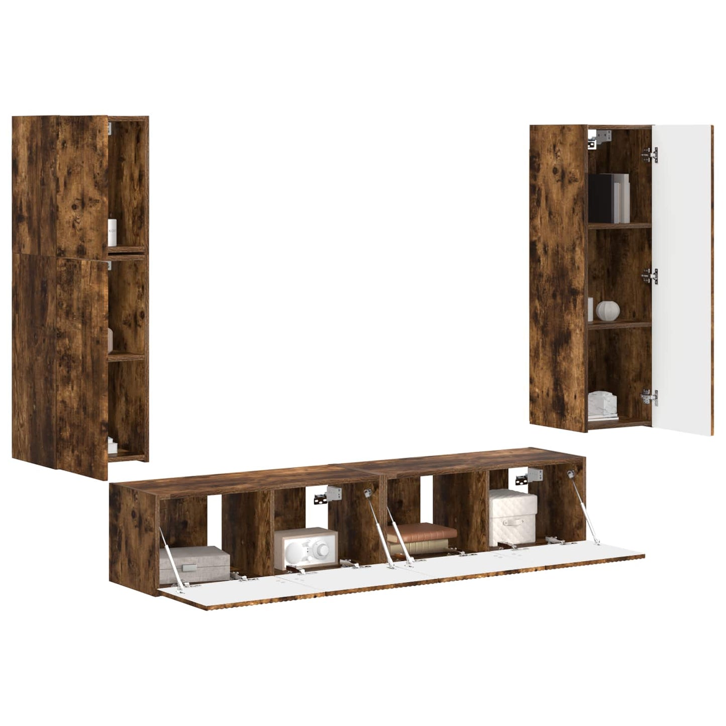 Tv-meubelset Wandgemonteerd 4 pcs Gerookt eiken Bewerkt hout is nu te koop bij PeponiXL, paradijselijk wonen!