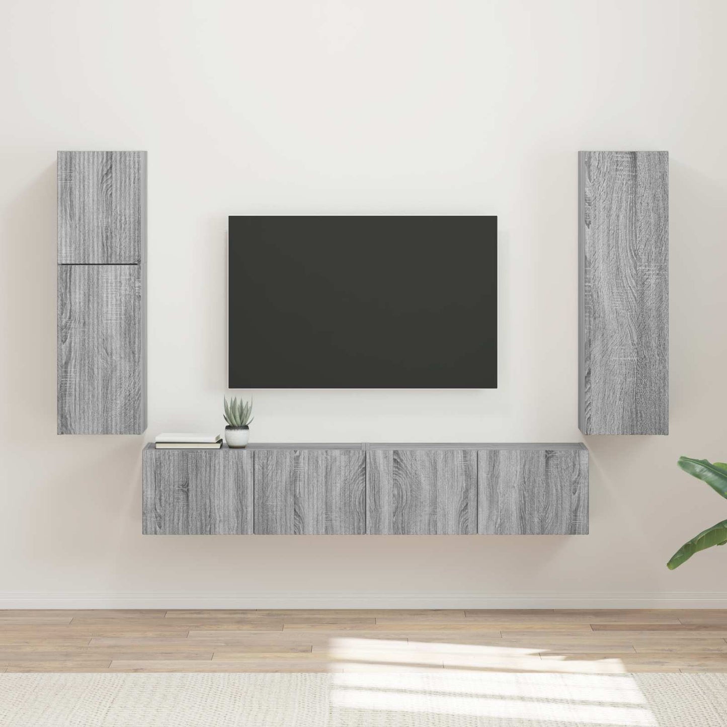 Tv-meubelset Wandgemonteerd 4 pcs Grijs Sonoma Bewerkt hout is nu te koop bij PeponiXL, paradijselijk wonen!