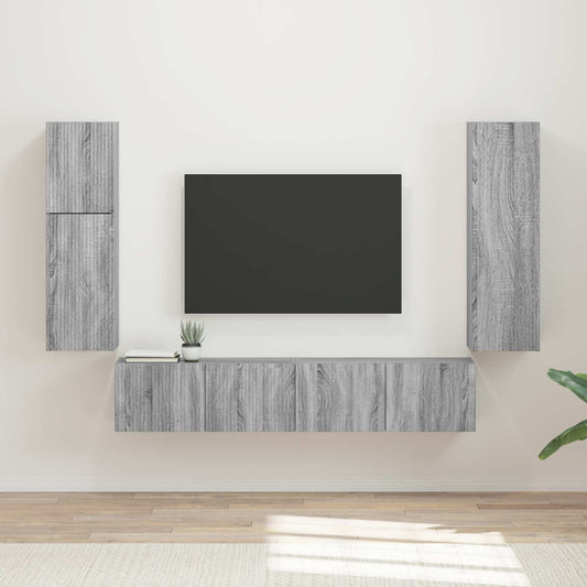 Tv-meubelset Wandgemonteerd 4 pcs Grijs Sonoma Bewerkt hout is nu te koop bij PeponiXL, paradijselijk wonen!