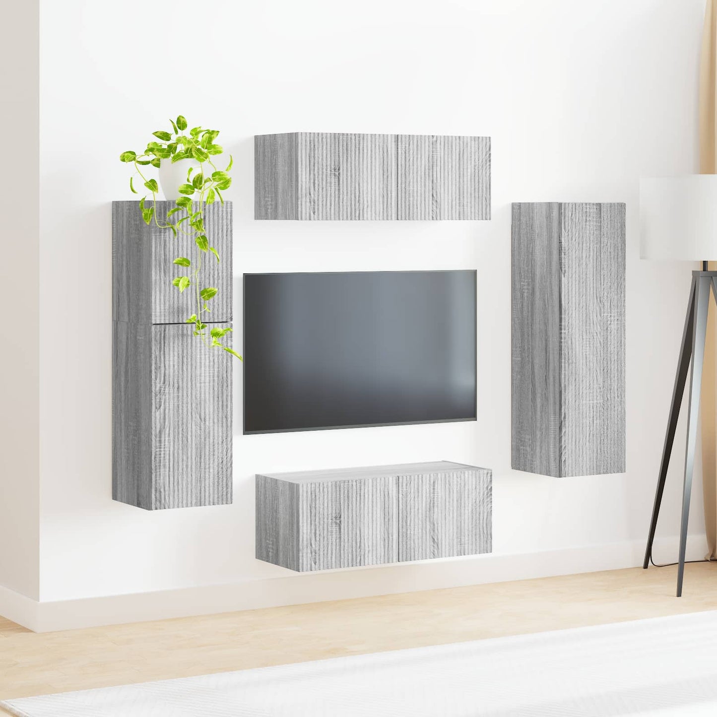 Tv-meubelset Wandgemonteerd 4 pcs Grijs Sonoma Bewerkt hout is nu te koop bij PeponiXL, paradijselijk wonen!