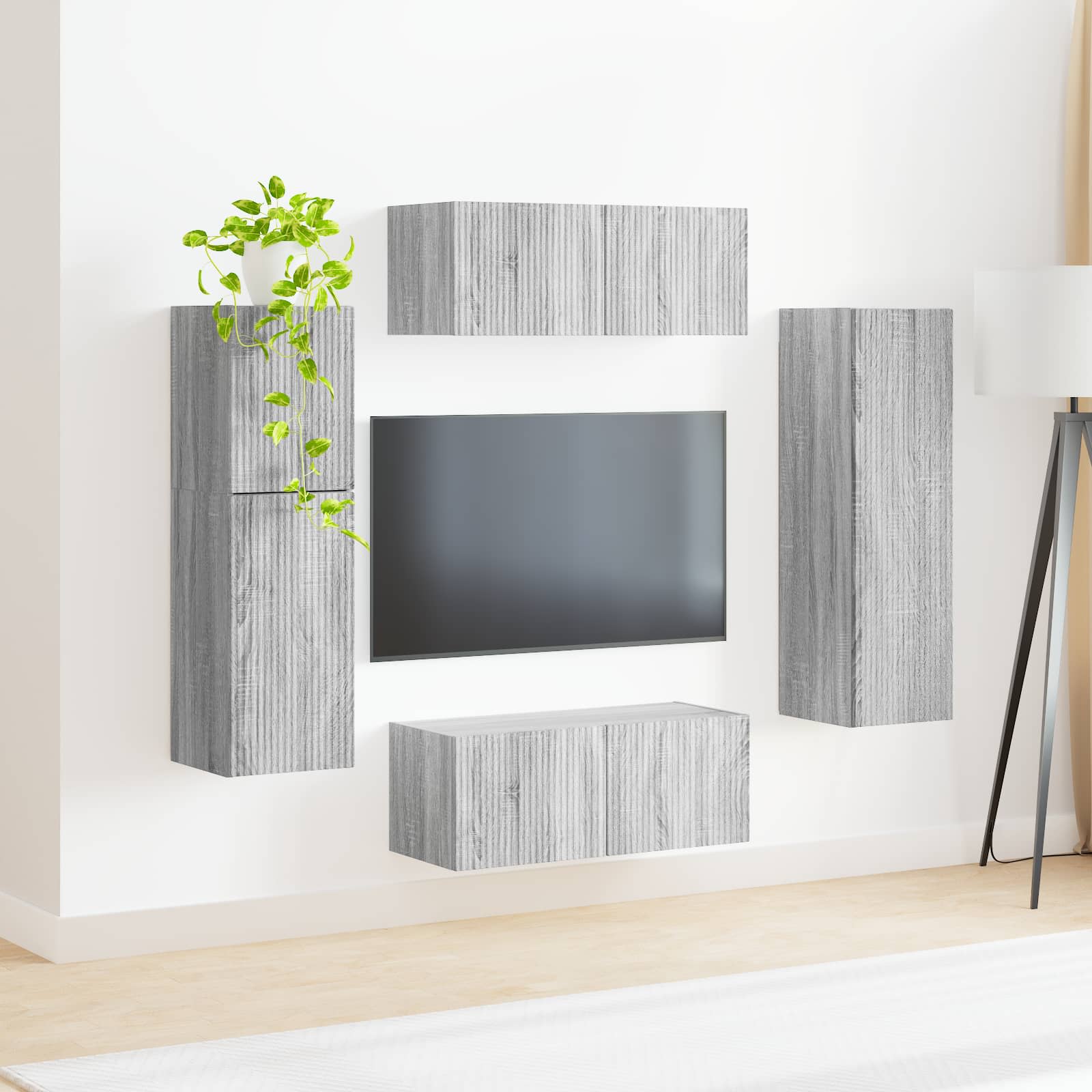 Tv-meubelset Wandgemonteerd 4 pcs Grijs Sonoma Bewerkt hout is nu te koop bij PeponiXL, paradijselijk wonen!