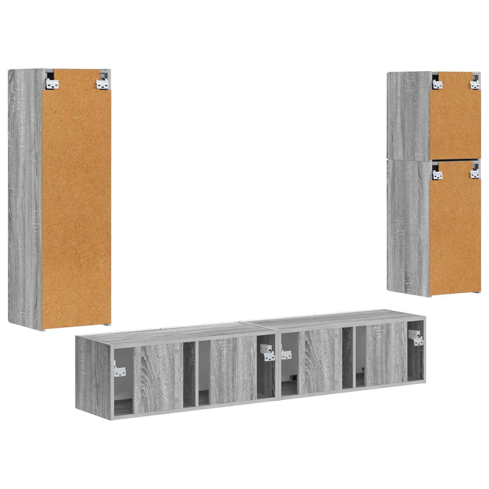 Tv-meubelset Wandgemonteerd 4 pcs Grijs Sonoma Bewerkt hout is nu te koop bij PeponiXL, paradijselijk wonen!