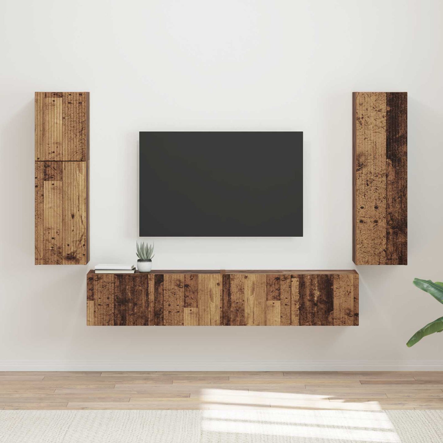 Tv-meubelset Wandgemonteerd 4 pcs Oudhout Bewerkt hout is nu te koop bij PeponiXL, paradijselijk wonen!