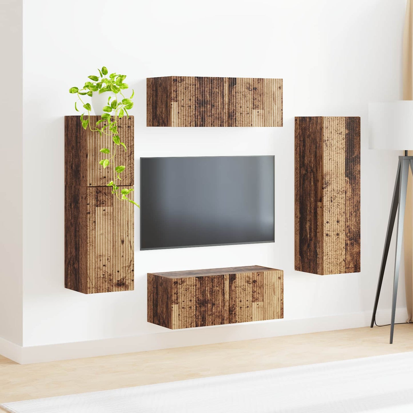 Tv-meubelset Wandgemonteerd 4 pcs Oudhout Bewerkt hout is nu te koop bij PeponiXL, paradijselijk wonen!