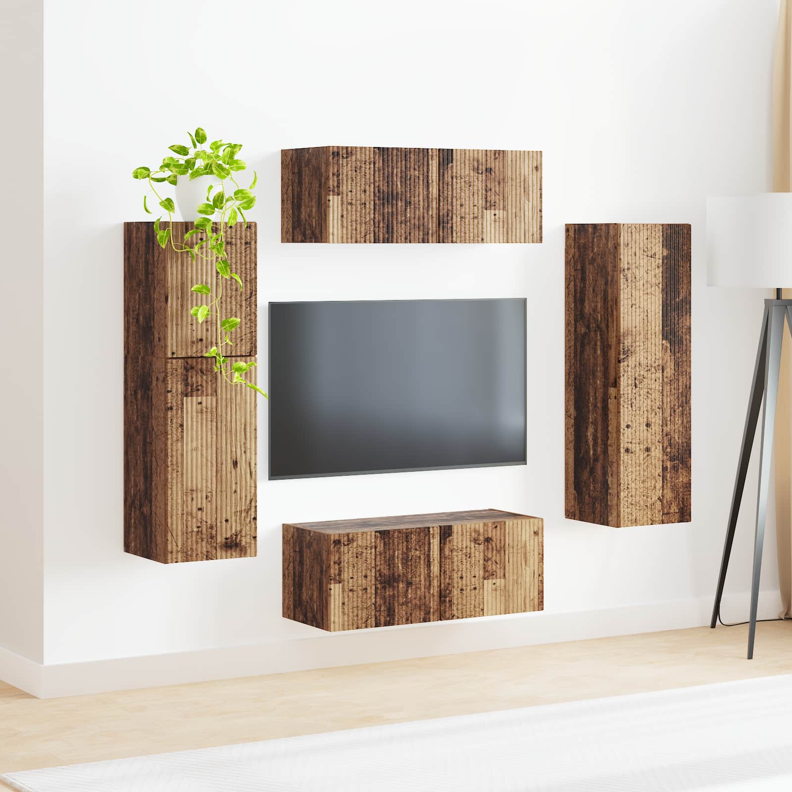 Tv-meubelset Wandgemonteerd 4 pcs Oudhout Bewerkt hout is nu te koop bij PeponiXL, paradijselijk wonen!