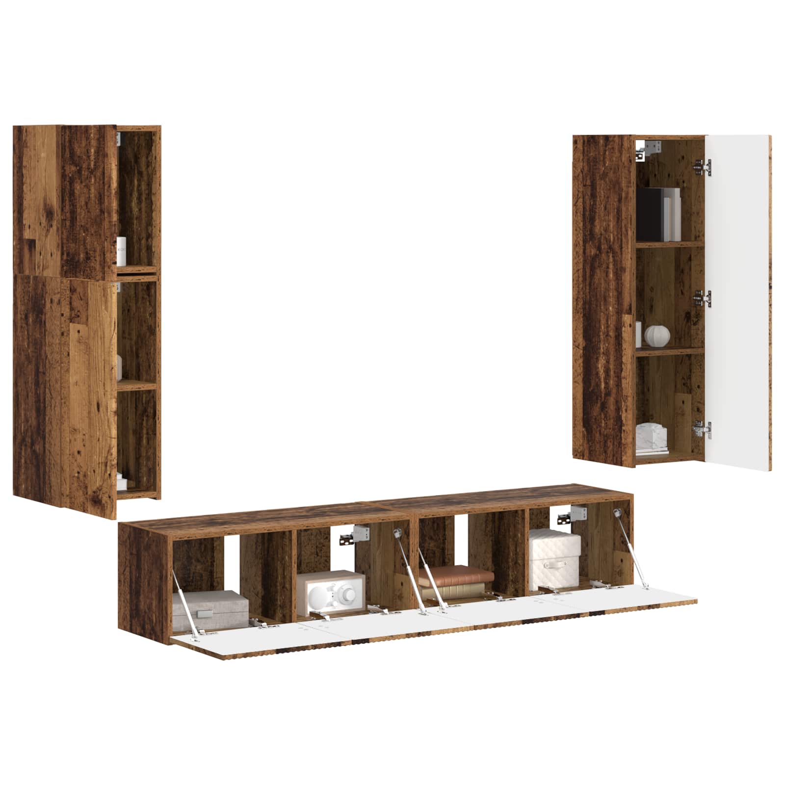 Tv-meubelset Wandgemonteerd 4 pcs Oudhout Bewerkt hout is nu te koop bij PeponiXL, paradijselijk wonen!