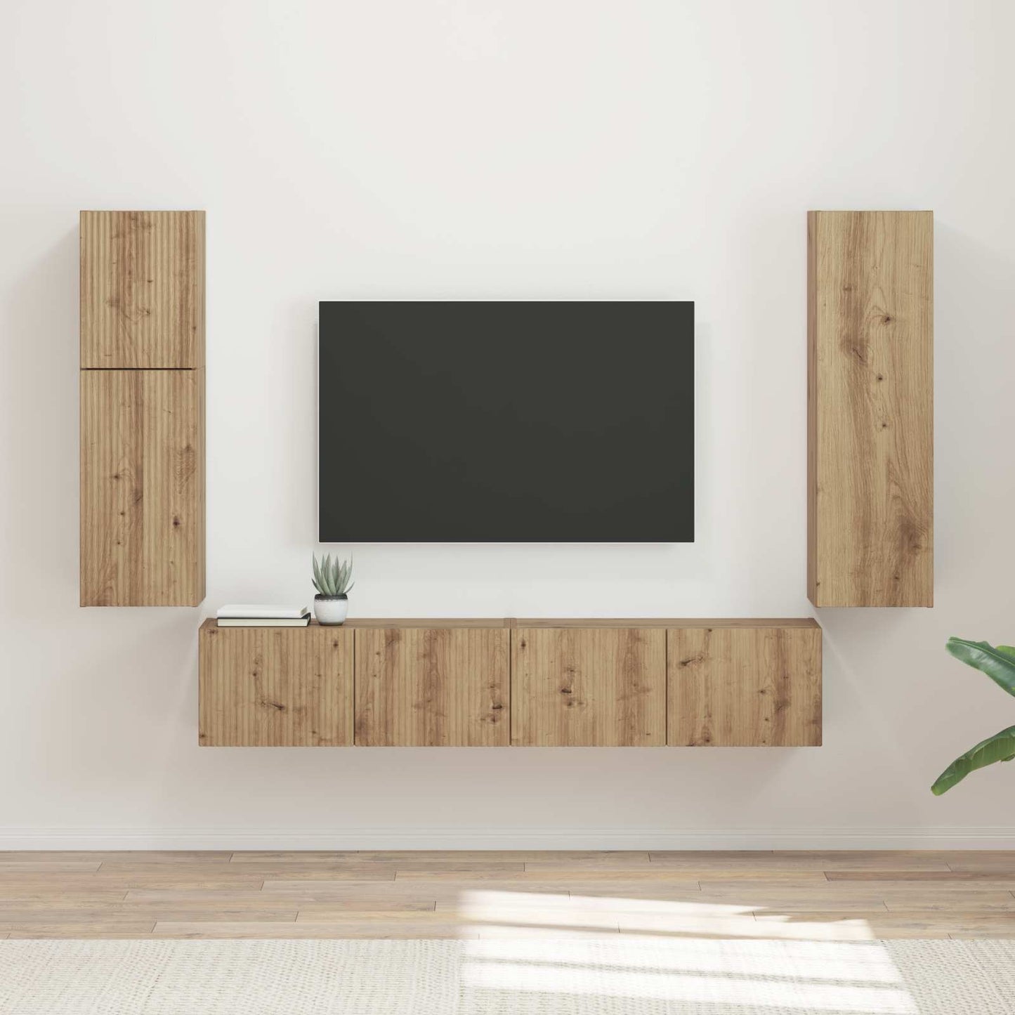 Tv-meubelset Wandgemonteerd 4 pcs Artisan Eiken Bewerkt hout is nu te koop bij PeponiXL, paradijselijk wonen!