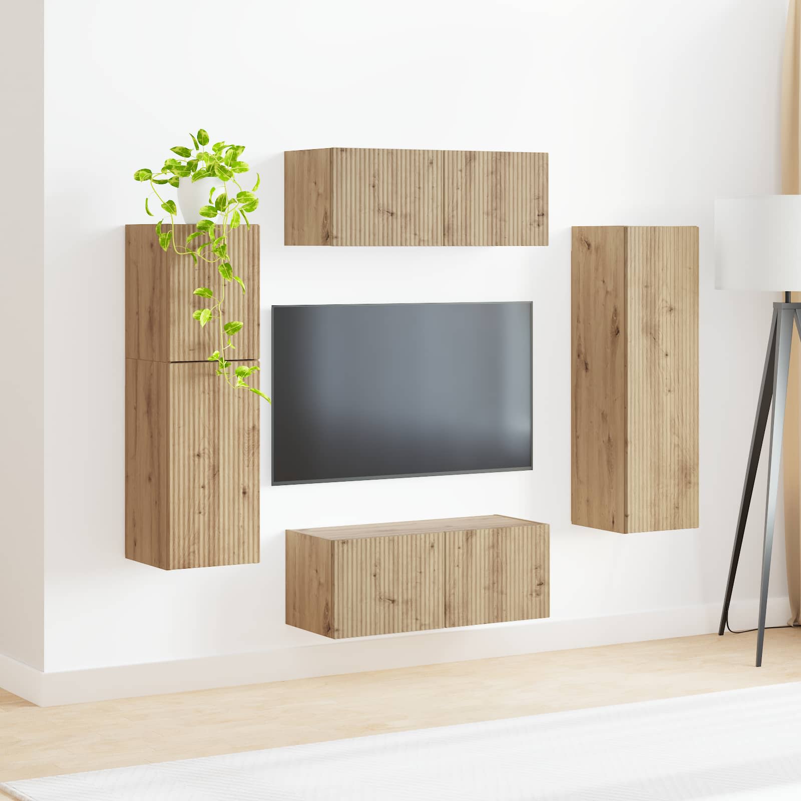 Tv-meubelset Wandgemonteerd 4 pcs Artisan Eiken Bewerkt hout is nu te koop bij PeponiXL, paradijselijk wonen!
