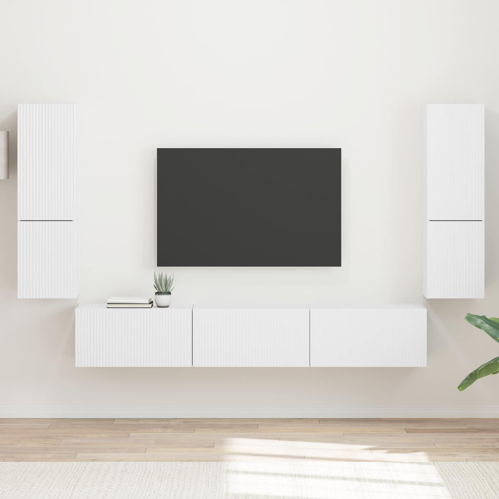 Tv-meubelset Wandgemonteerd 4 pcs Wit Bewerkt hout is nu te koop bij PeponiXL, paradijselijk wonen!