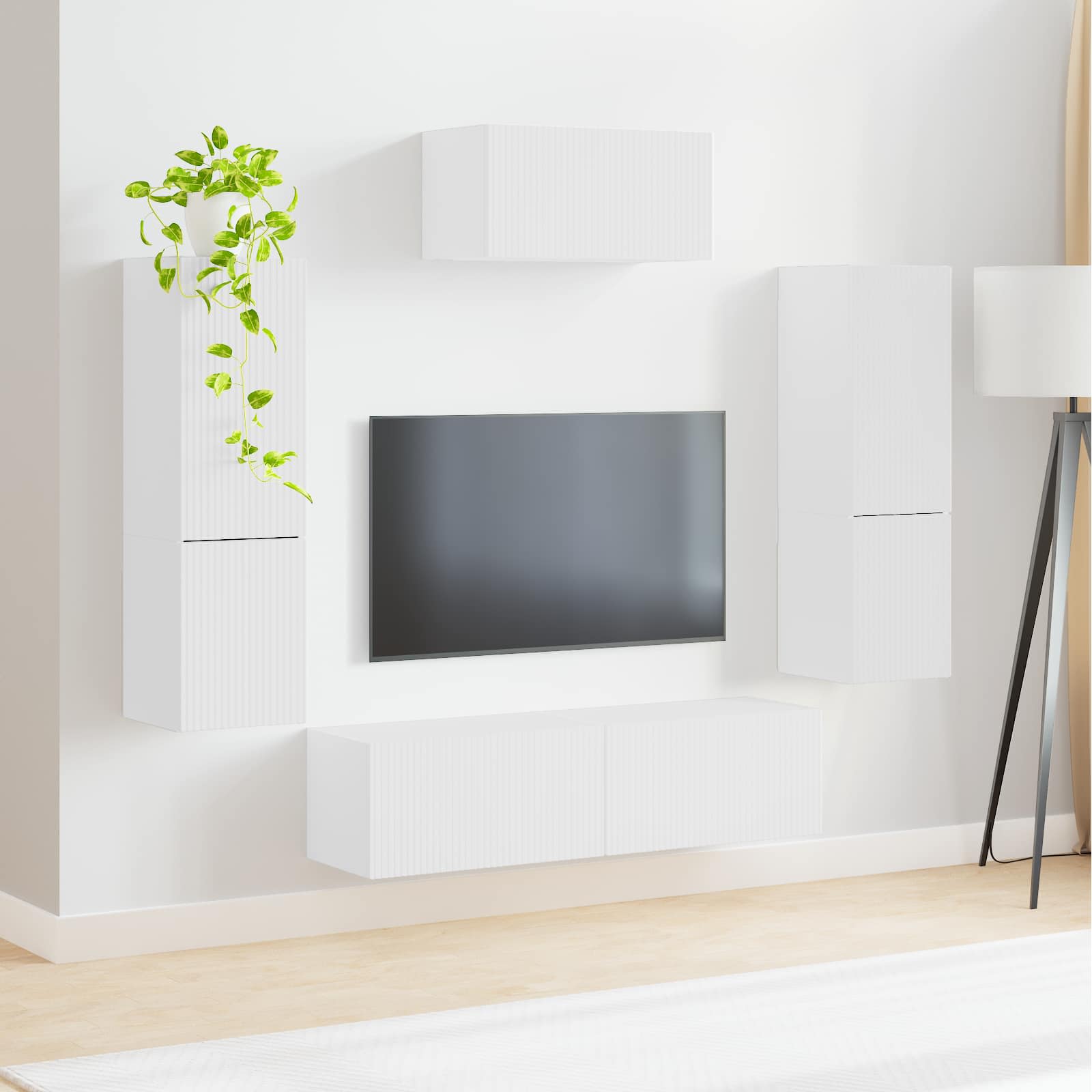 Tv-meubelset Wandgemonteerd 4 pcs Wit Bewerkt hout is nu te koop bij PeponiXL, paradijselijk wonen!