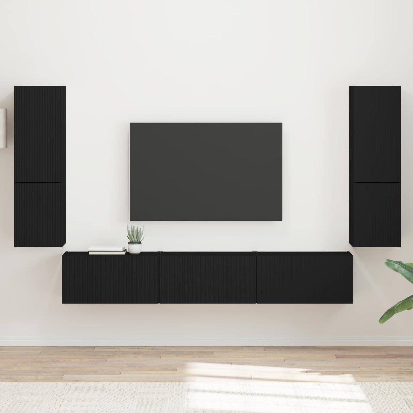 Tv-meubelset Wandgemonteerd 4 pcs Zwart Bewerkt hout is nu te koop bij PeponiXL, paradijselijk wonen!