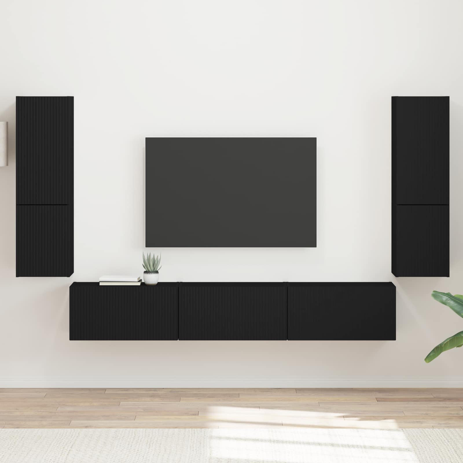 Tv-meubelset Wandgemonteerd 4 pcs Zwart Bewerkt hout is nu te koop bij PeponiXL, paradijselijk wonen!