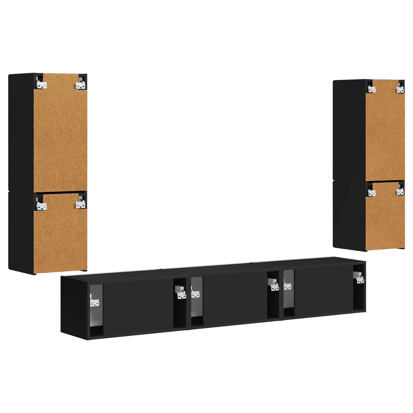 Tv-meubelset Wandgemonteerd 4 pcs Zwart Bewerkt hout is nu te koop bij PeponiXL, paradijselijk wonen!