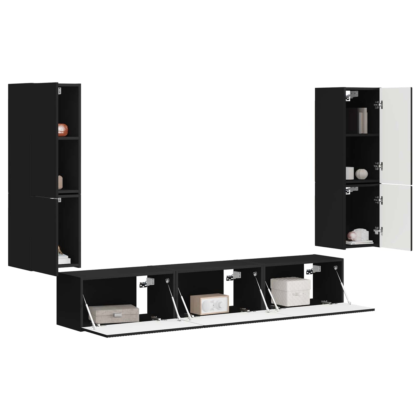 Tv-meubelset Wandgemonteerd 4 pcs Zwart Bewerkt hout is nu te koop bij PeponiXL, paradijselijk wonen!