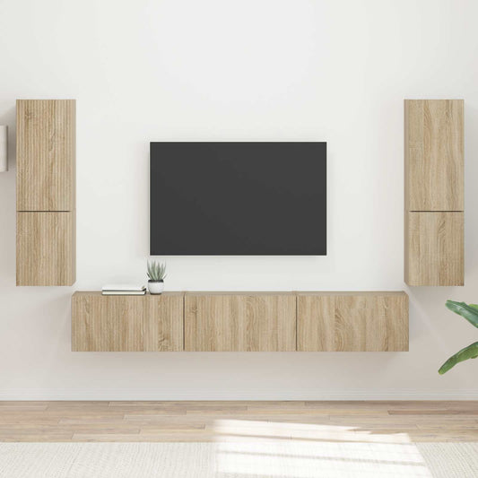 Tv-meubelset Wandgemonteerd 4 pcs Sonoma Eiken Bewerkt hout is nu te koop bij PeponiXL, paradijselijk wonen!