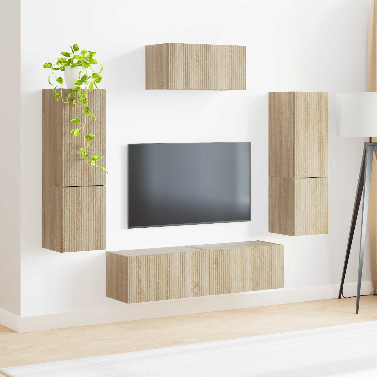 Tv-meubelset Wandgemonteerd 4 pcs Sonoma Eiken Bewerkt hout is nu te koop bij PeponiXL, paradijselijk wonen!