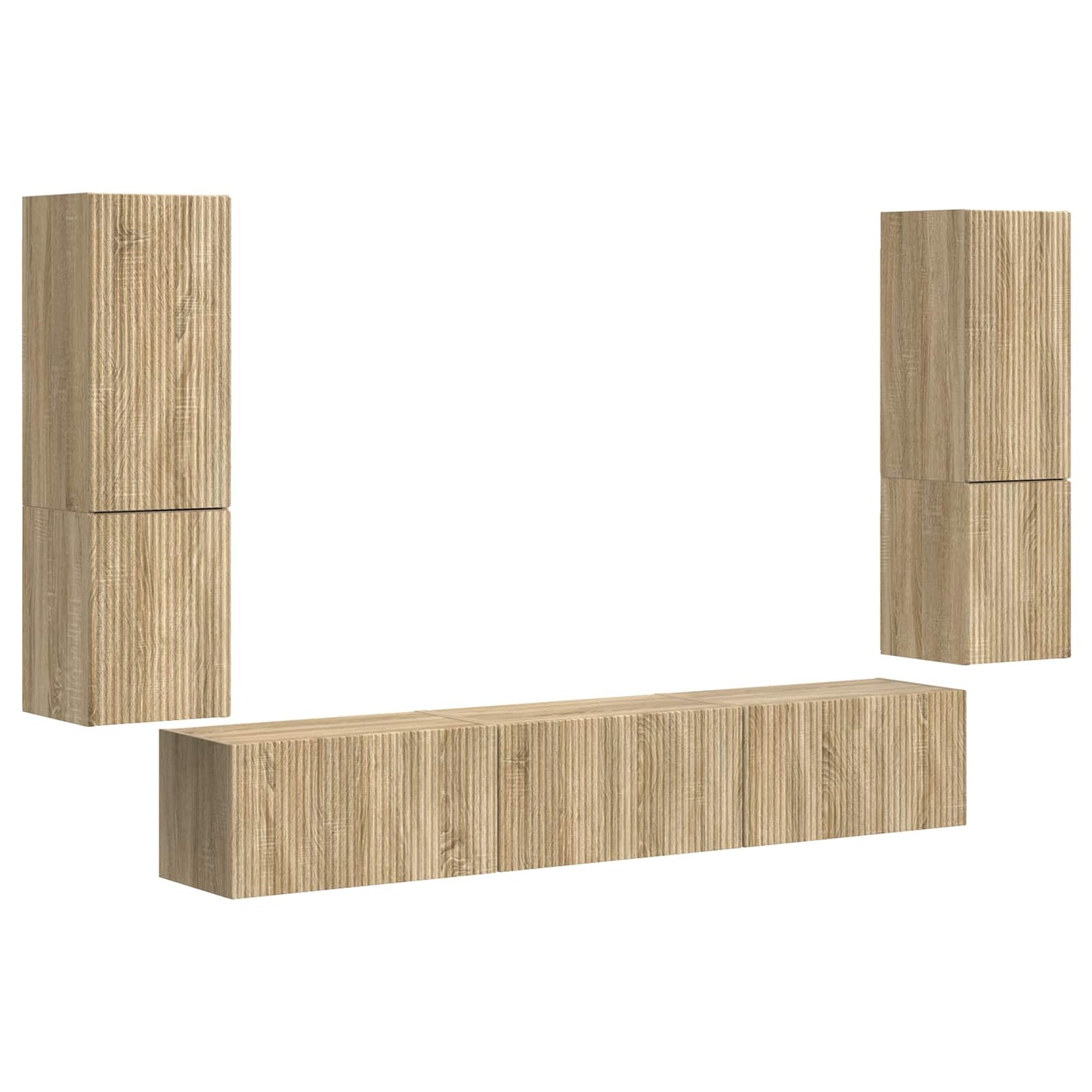 Tv-meubelset Wandgemonteerd 4 pcs Sonoma Eiken Bewerkt hout is nu te koop bij PeponiXL, paradijselijk wonen!