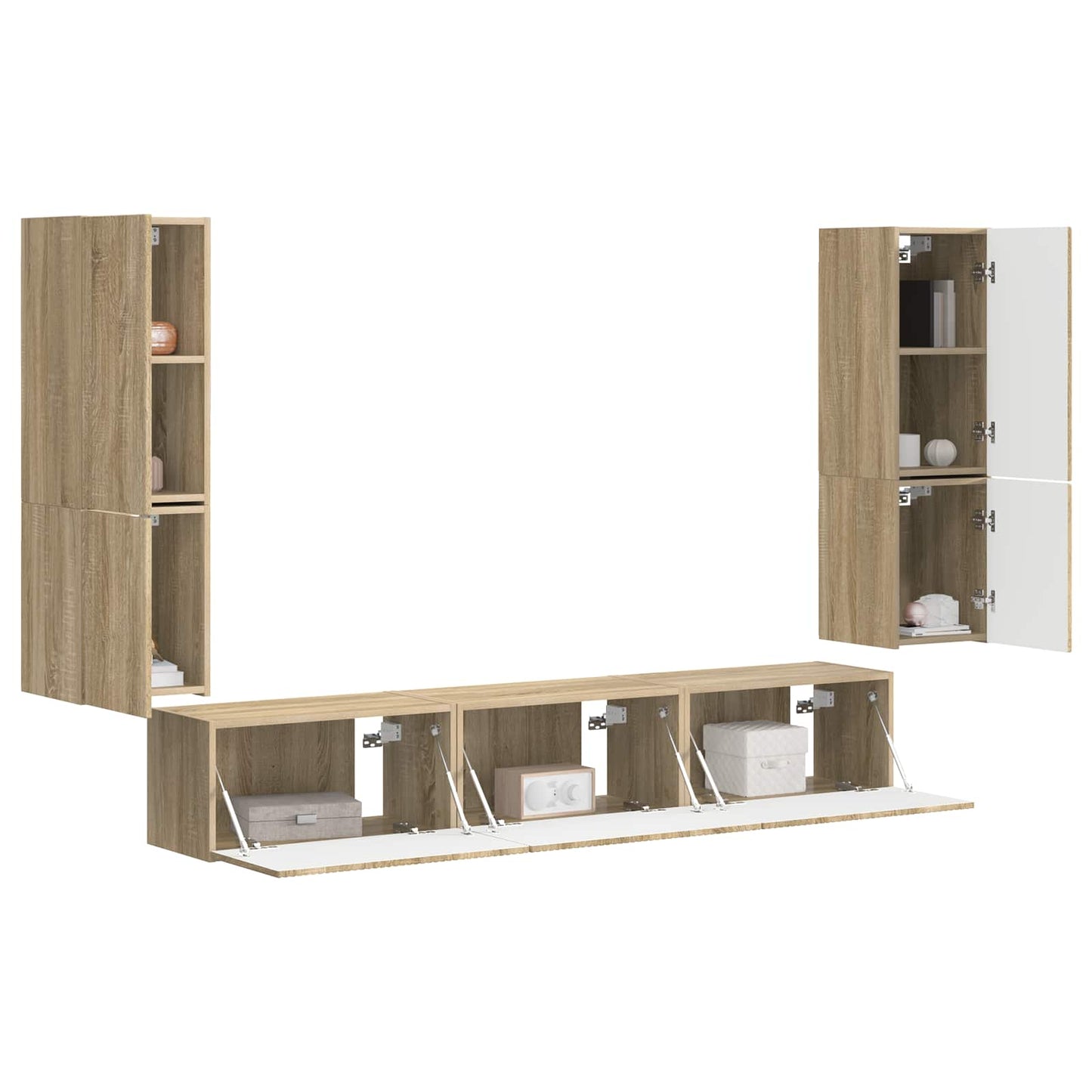Tv-meubelset Wandgemonteerd 4 pcs Sonoma Eiken Bewerkt hout is nu te koop bij PeponiXL, paradijselijk wonen!