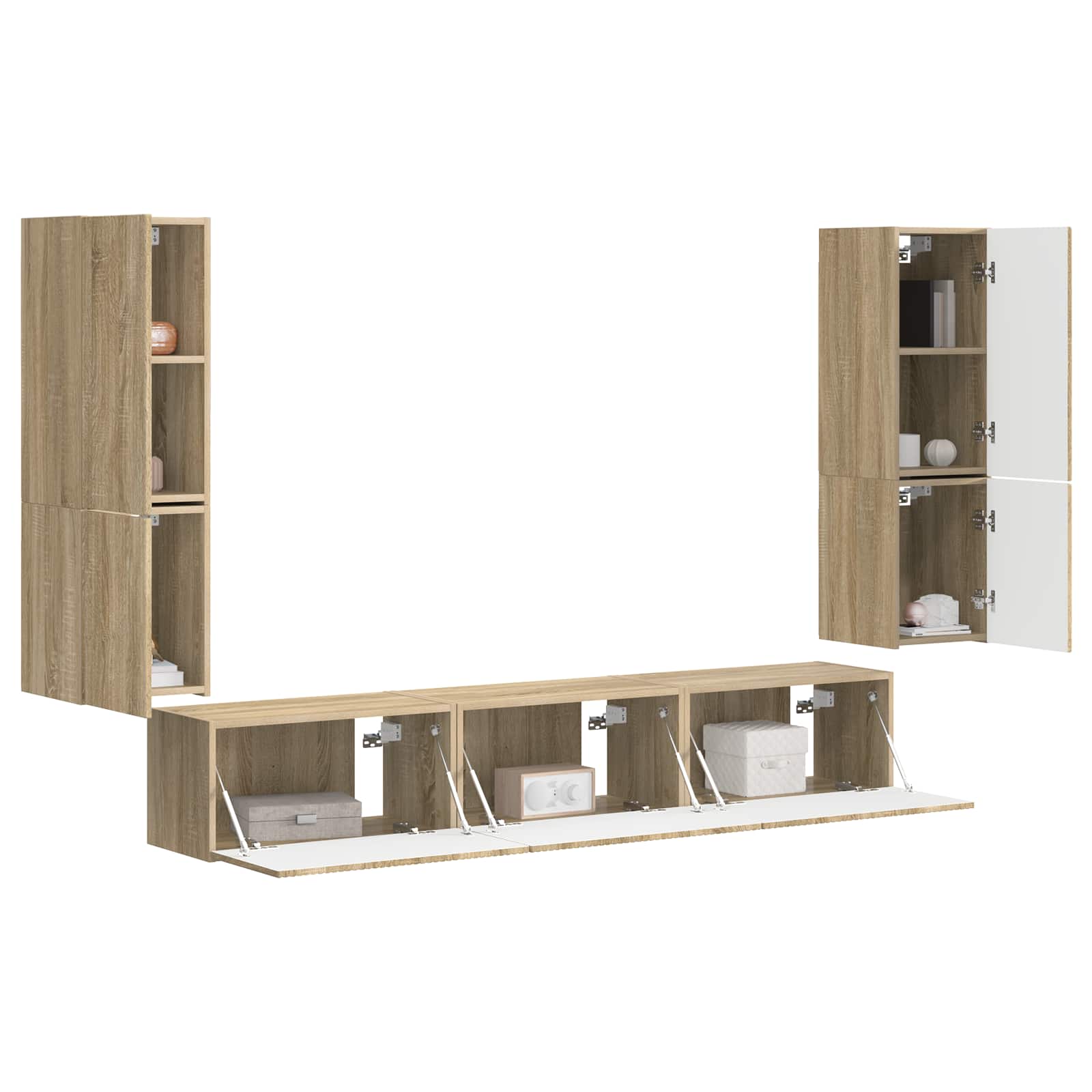 Tv-meubelset Wandgemonteerd 4 pcs Sonoma Eiken Bewerkt hout is nu te koop bij PeponiXL, paradijselijk wonen!