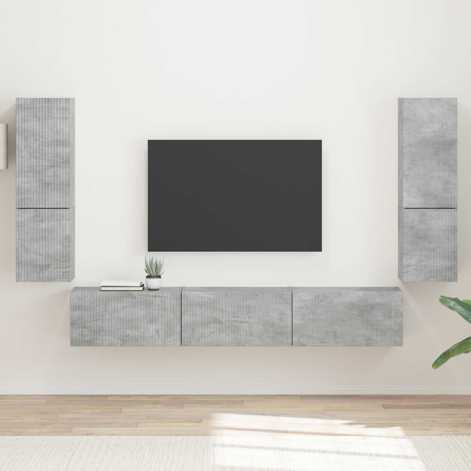 Tv-meubelset Wandgemonteerd 4 pcs Beton Grijs Bewerkt hout is nu te koop bij PeponiXL, paradijselijk wonen!