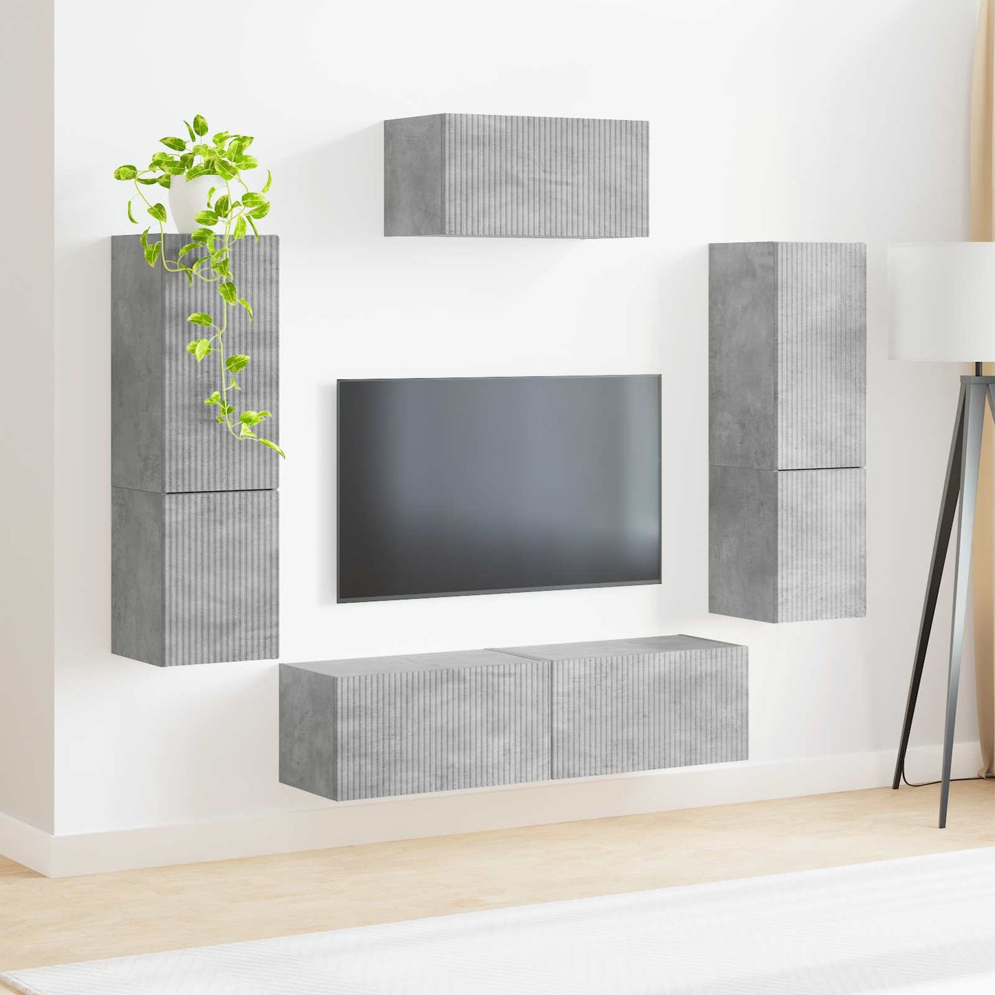 Tv-meubelset Wandgemonteerd 4 pcs Beton Grijs Bewerkt hout is nu te koop bij PeponiXL, paradijselijk wonen!