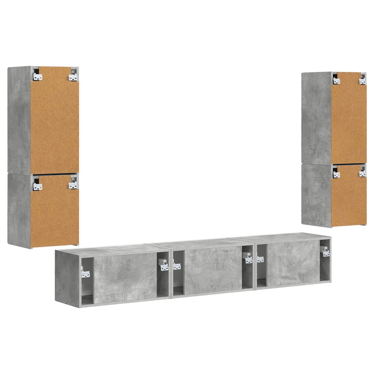 Tv-meubelset Wandgemonteerd 4 pcs Beton Grijs Bewerkt hout is nu te koop bij PeponiXL, paradijselijk wonen!
