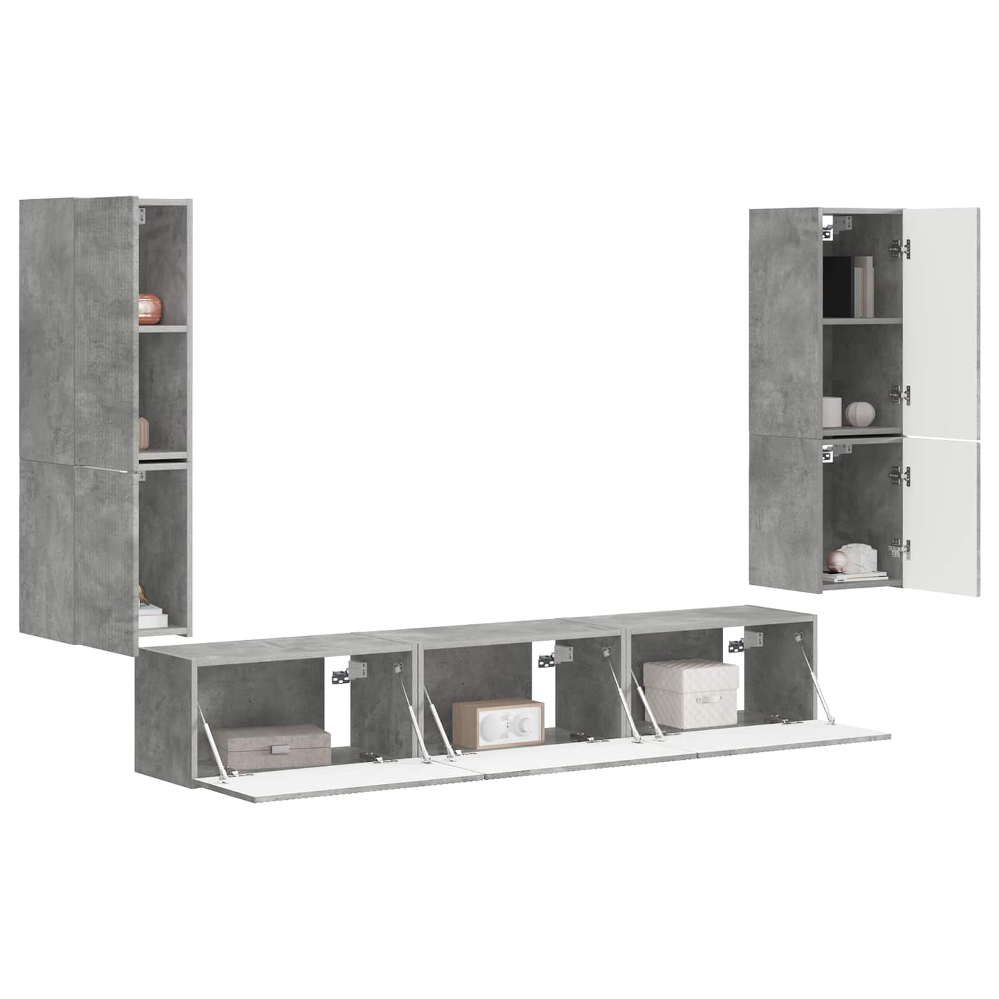 Tv-meubelset Wandgemonteerd 4 pcs Beton Grijs Bewerkt hout is nu te koop bij PeponiXL, paradijselijk wonen!
