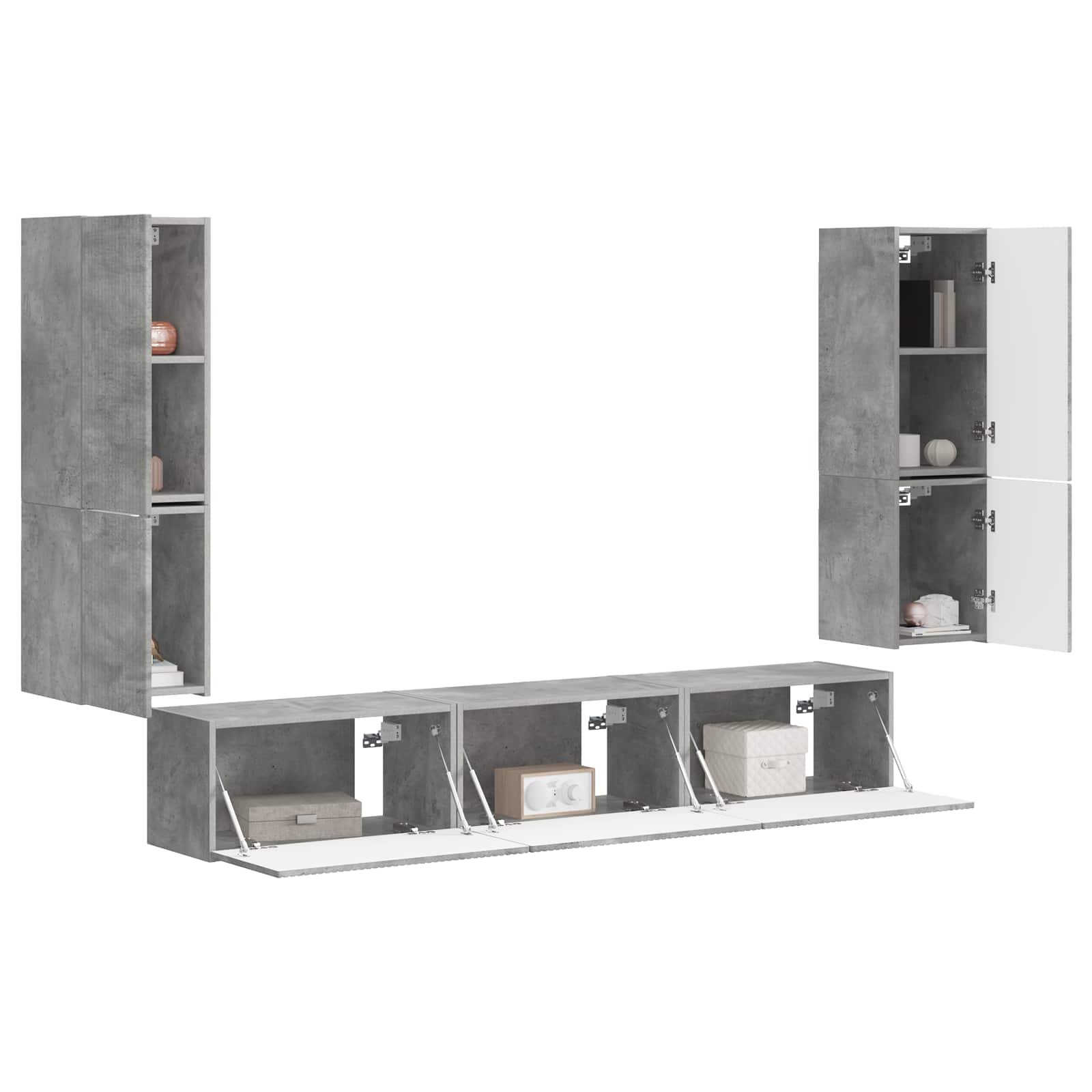 Tv-meubelset Wandgemonteerd 4 pcs Beton Grijs Bewerkt hout is nu te koop bij PeponiXL, paradijselijk wonen!