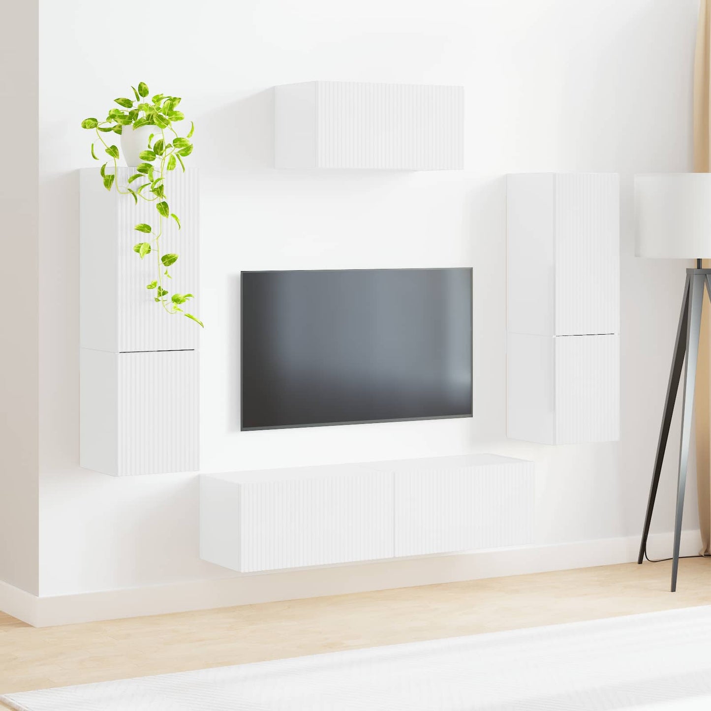 Tv-meubelset Wandgemonteerd 4 pcs Hoogglans wit Bewerkt hout is nu te koop bij PeponiXL, paradijselijk wonen!
