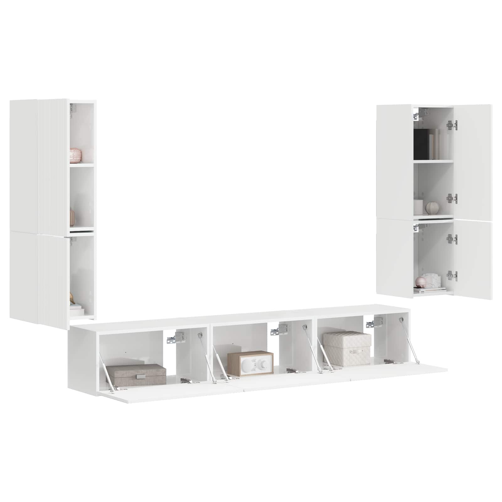 Tv-meubelset Wandgemonteerd 4 pcs Hoogglans wit Bewerkt hout is nu te koop bij PeponiXL, paradijselijk wonen!